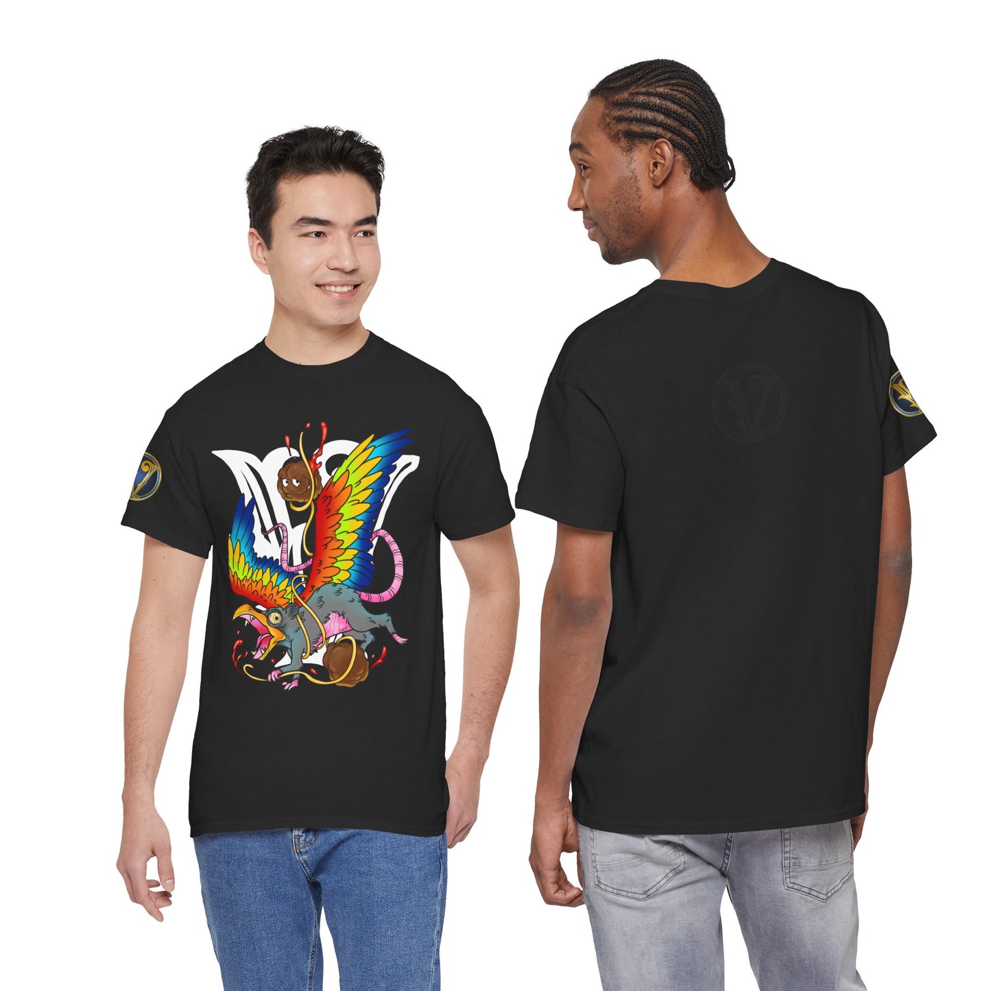 Graphic Tee — Colorful Mythical Bird & Rose Streetwear T-Shirt