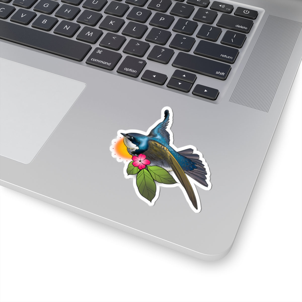 Blue Wren Bird Sticker — Floral Sunrise Kiss-Cut Vinyl Decal