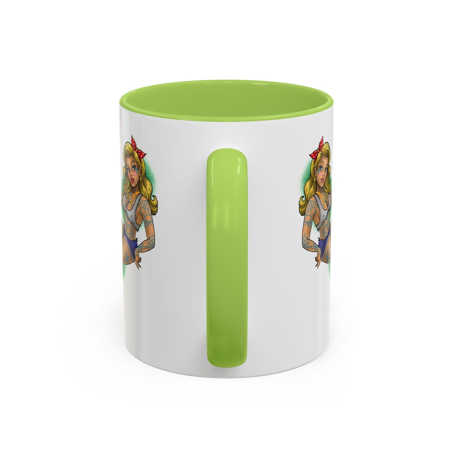 Vintage Pin-Up Coffee Mug with Gold Monogram V — Retro Tattoo Style Accent Mug (11/15oz)