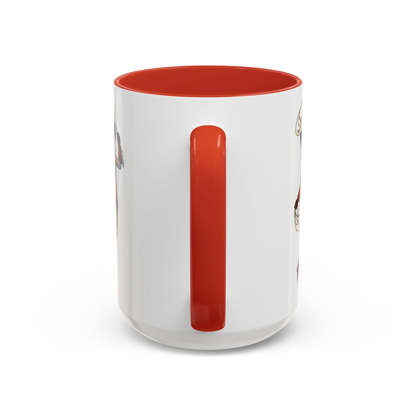 Accent Coffee Mug — Vintage Gold 'V' Monogram & Pin-Up Cowgirl Illustration (11oz/15oz)