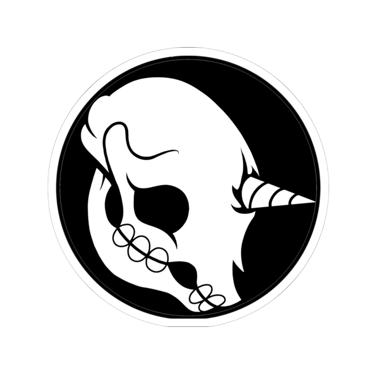 Skull Unicorn Kiss-Cut Sticker — Gothic Black & White Laptop Decal