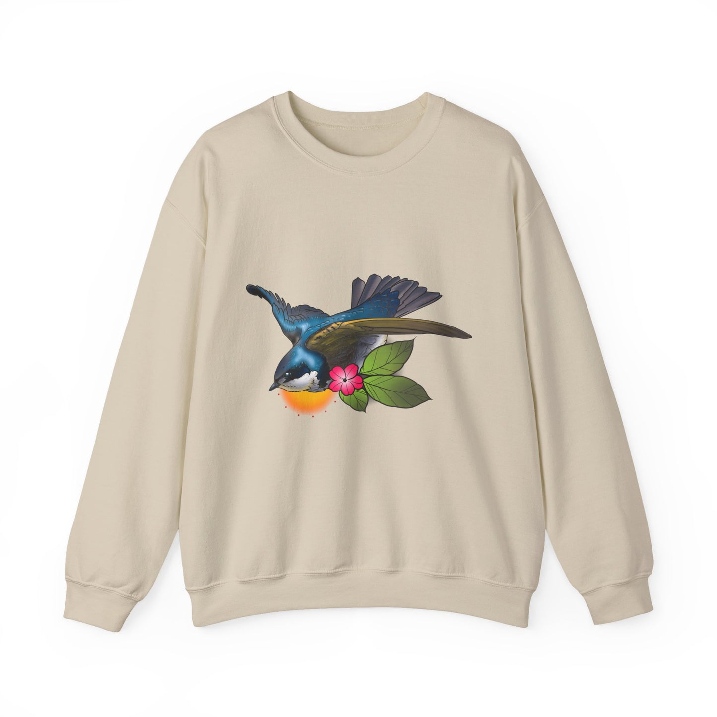 Swallow & Hibiscus Crewneck Sweatshirt — Tropical Bird Graphic Pullover