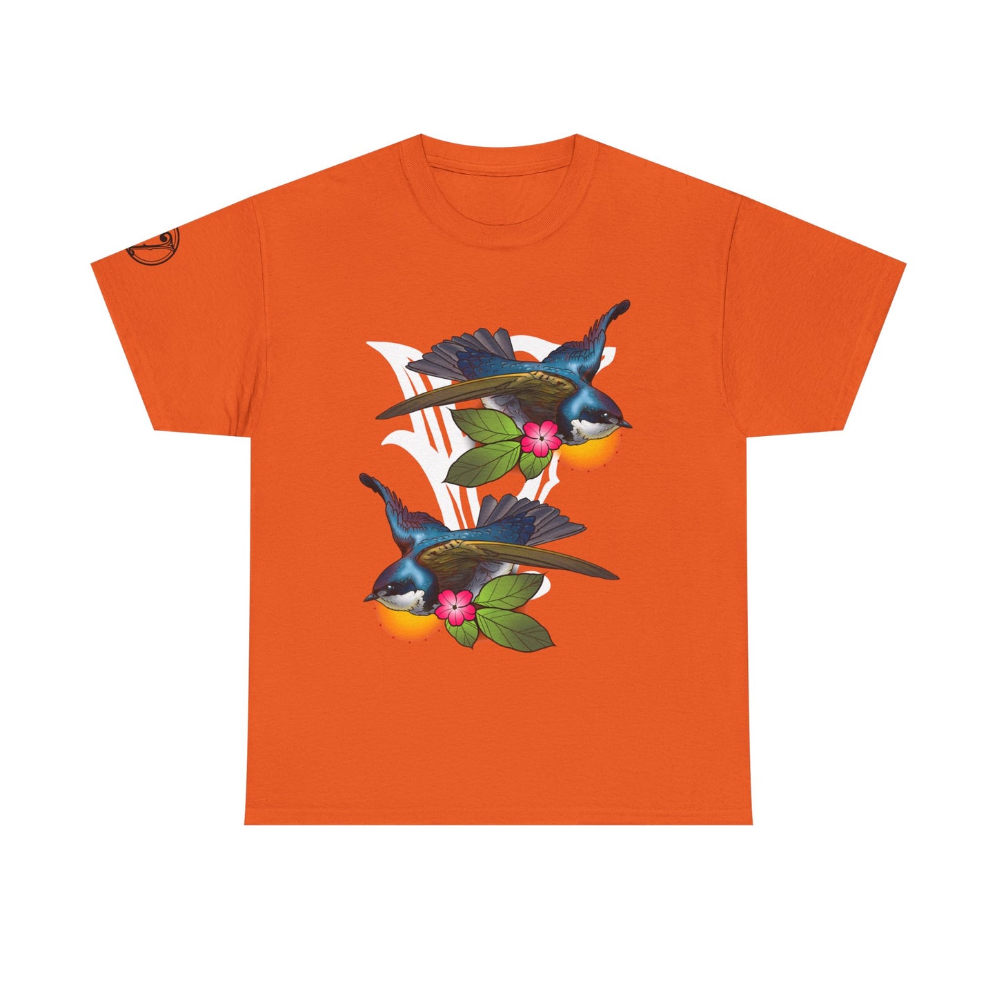 Bird Skull & Swallow Art Tee — Vibrant Blue Bird Illustration T-Shirt