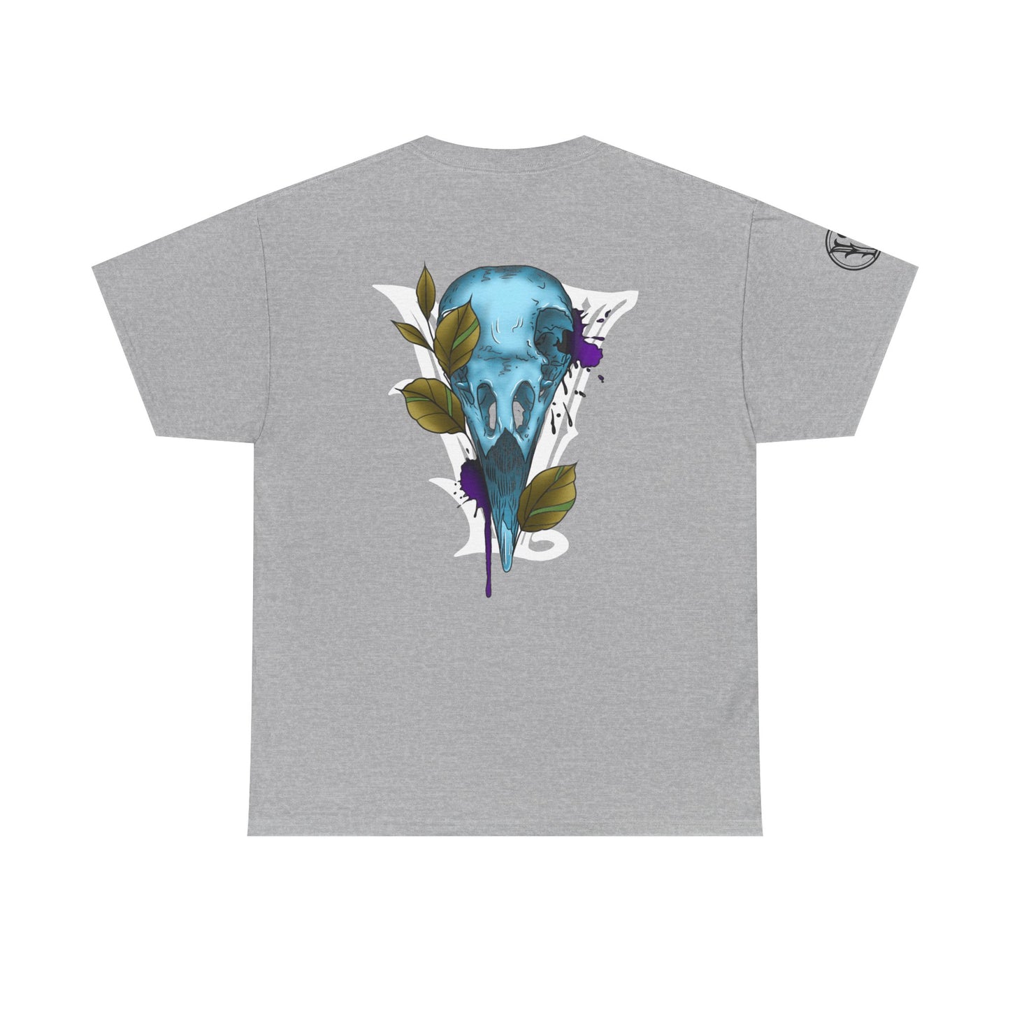 Bird Skull & Swallow Art Tee — Vibrant Blue Bird Illustration T-Shirt