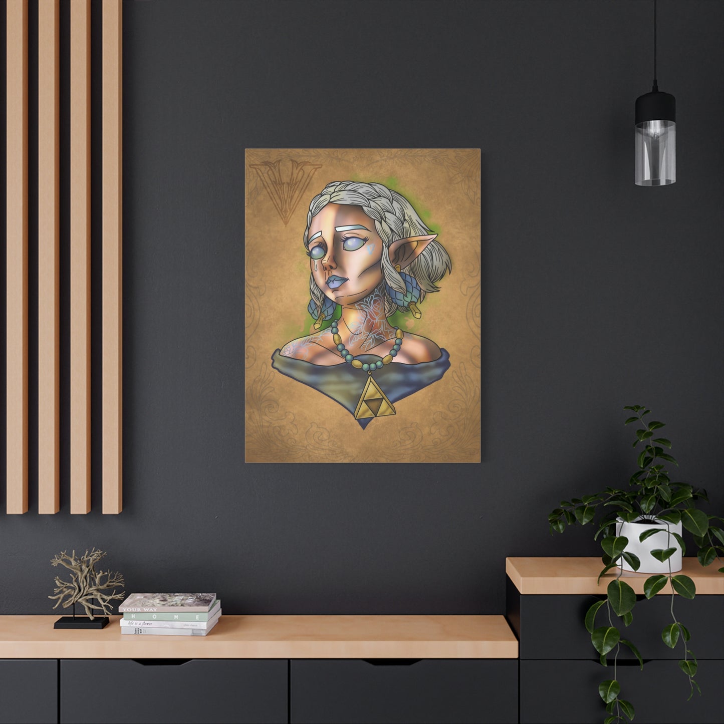 Fantasy Elf Portrait Canvas - Triangle force Necklace Matte Stretched Art