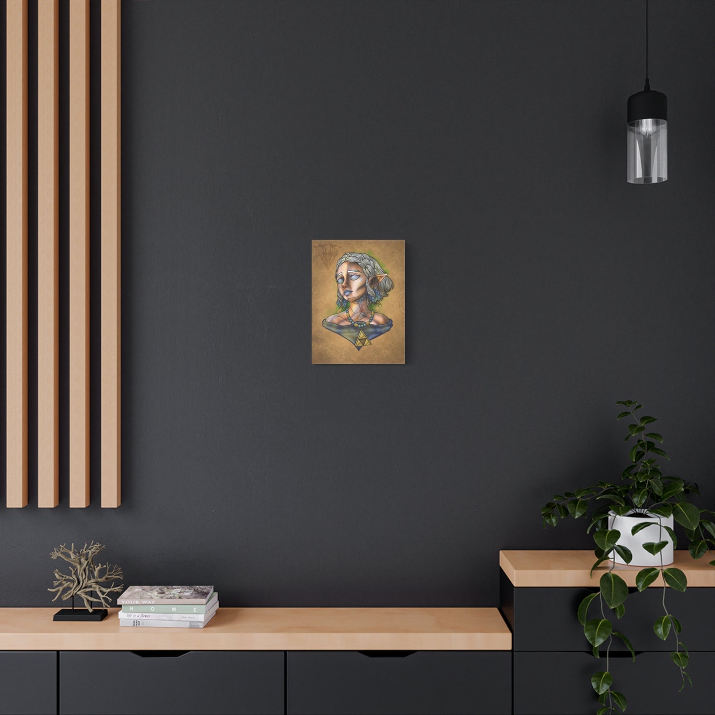 Fantasy Elf Portrait Canvas - Triangle force Necklace Matte Stretched Art