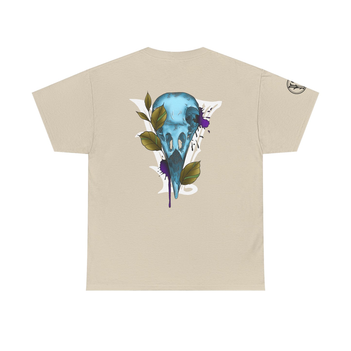Bird Skull & Swallow Art Tee — Vibrant Blue Bird Illustration T-Shirt