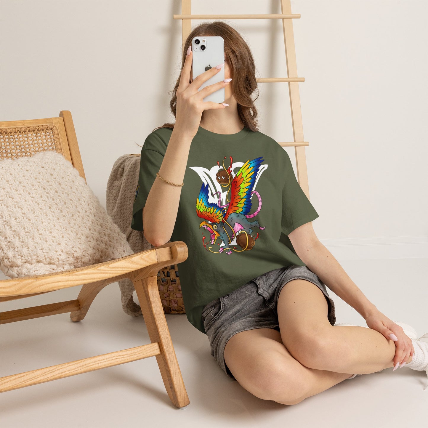 Graphic Tee — Colorful Mythical Bird & Rose Streetwear T-Shirt