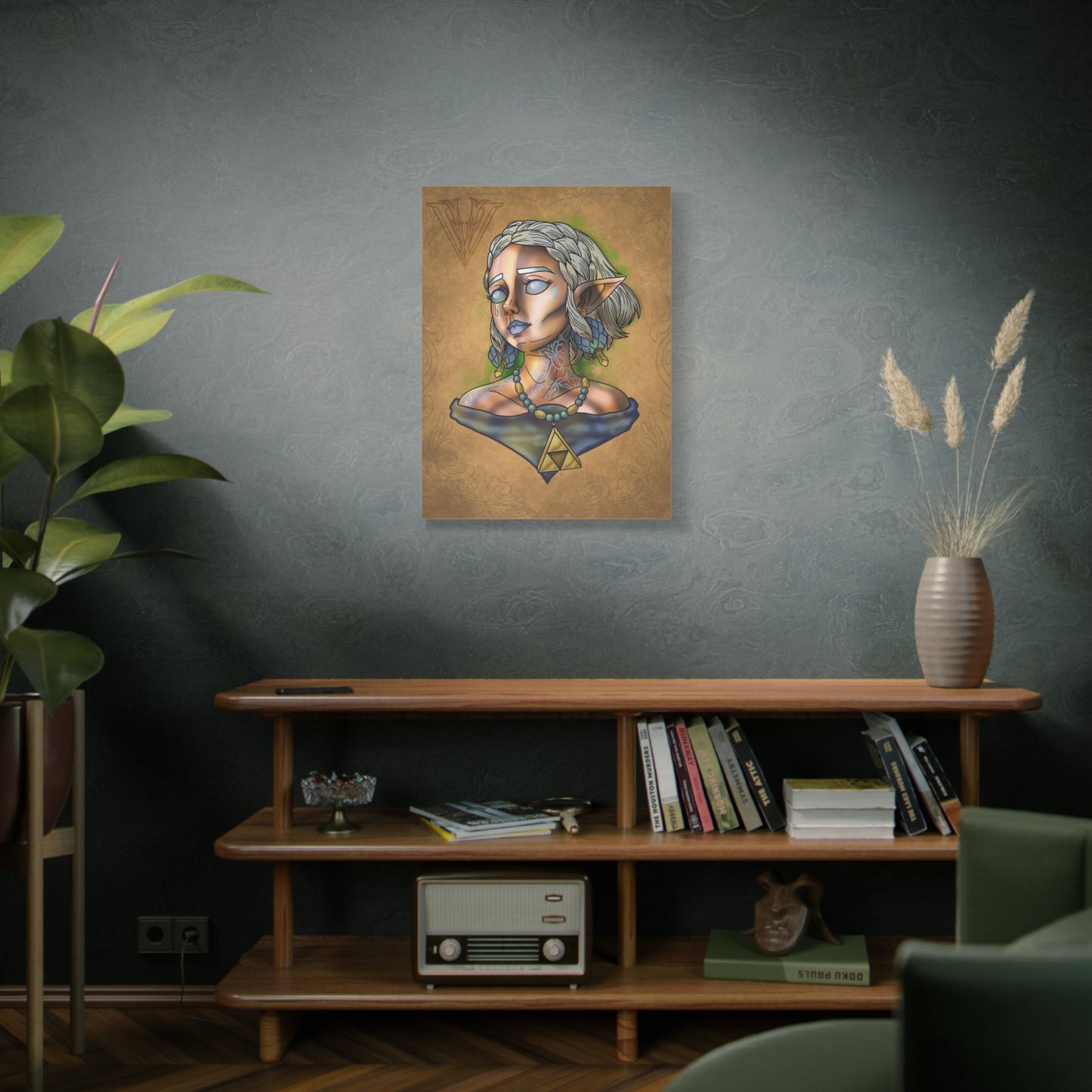 Fantasy Elf Portrait Canvas - Triangle force Necklace Matte Stretched Art