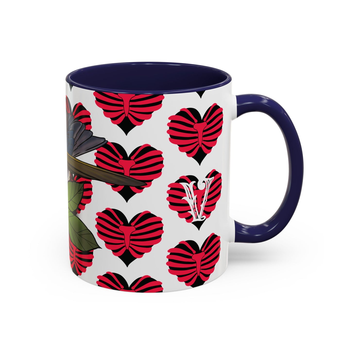 Bird & Hearts Accent Coffee Mug – Colorful Songbird Pattern (11/15oz)