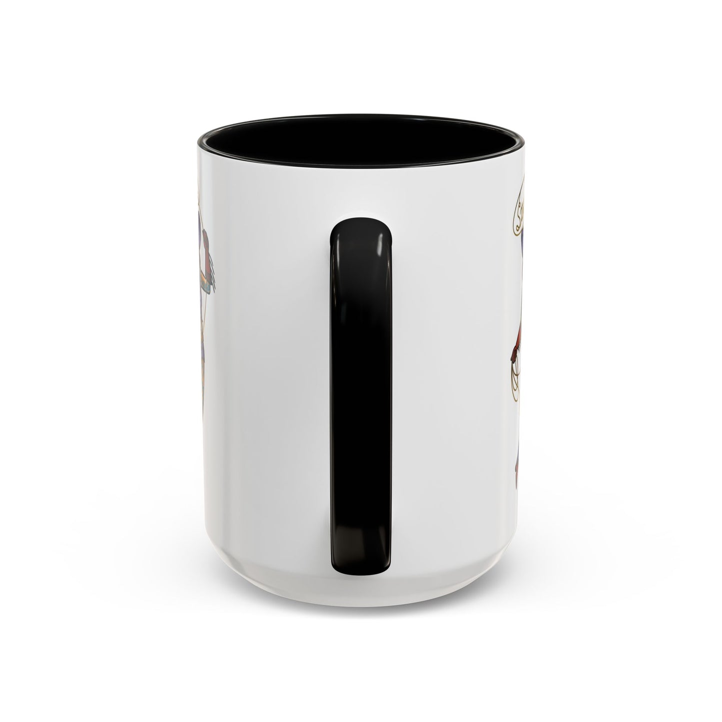 Accent Coffee Mug — Vintage Gold 'V' Monogram & Pin-Up Cowgirl Illustration (11oz/15oz)