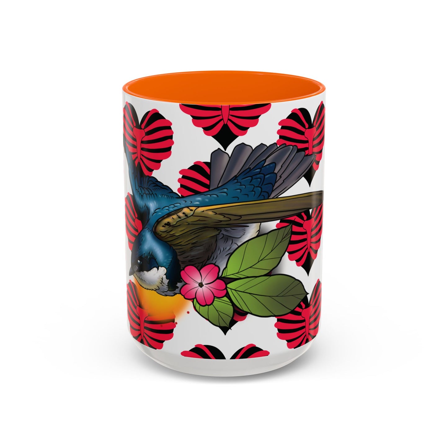 Bird & Hearts Accent Coffee Mug – Colorful Songbird Pattern (11/15oz)