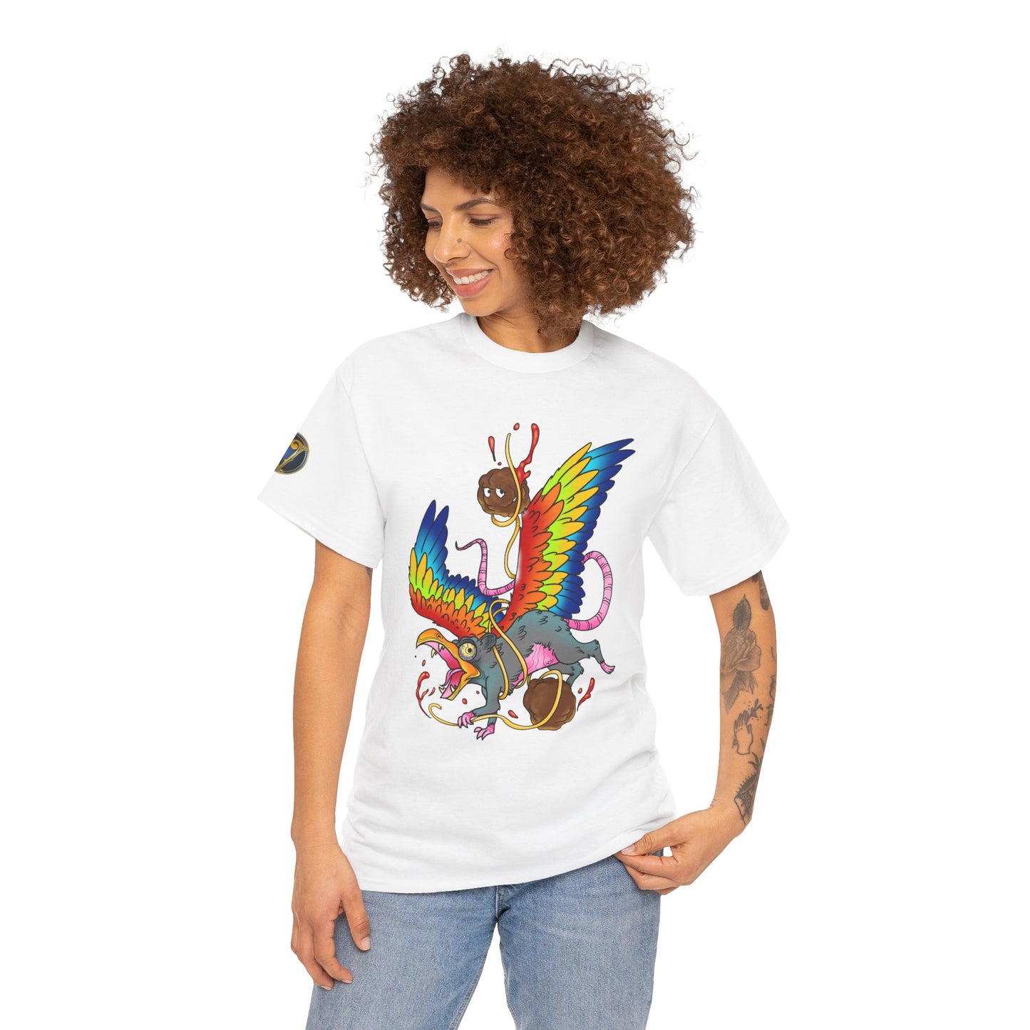 Graphic Tee — Colorful Mythical Bird & Rose Streetwear T-Shirt