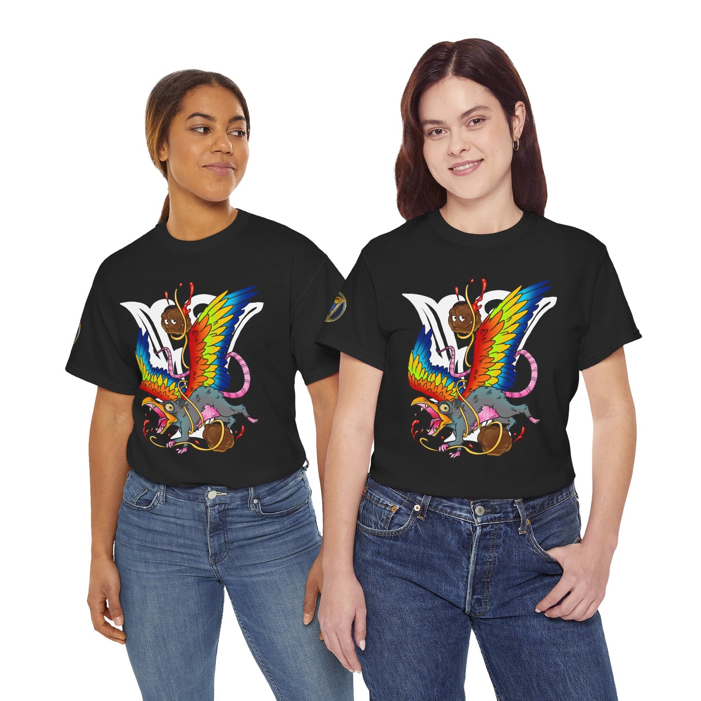 Graphic Tee — Colorful Mythical Bird & Rose Streetwear T-Shirt