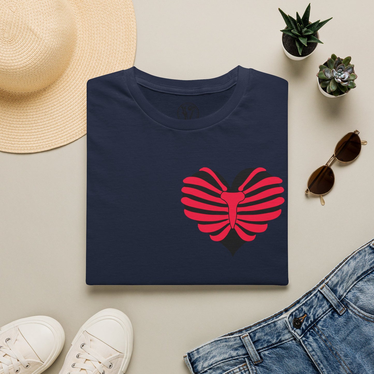 Red & Black Striped Heart T-Shirt — Cute Heart Graphic Tee