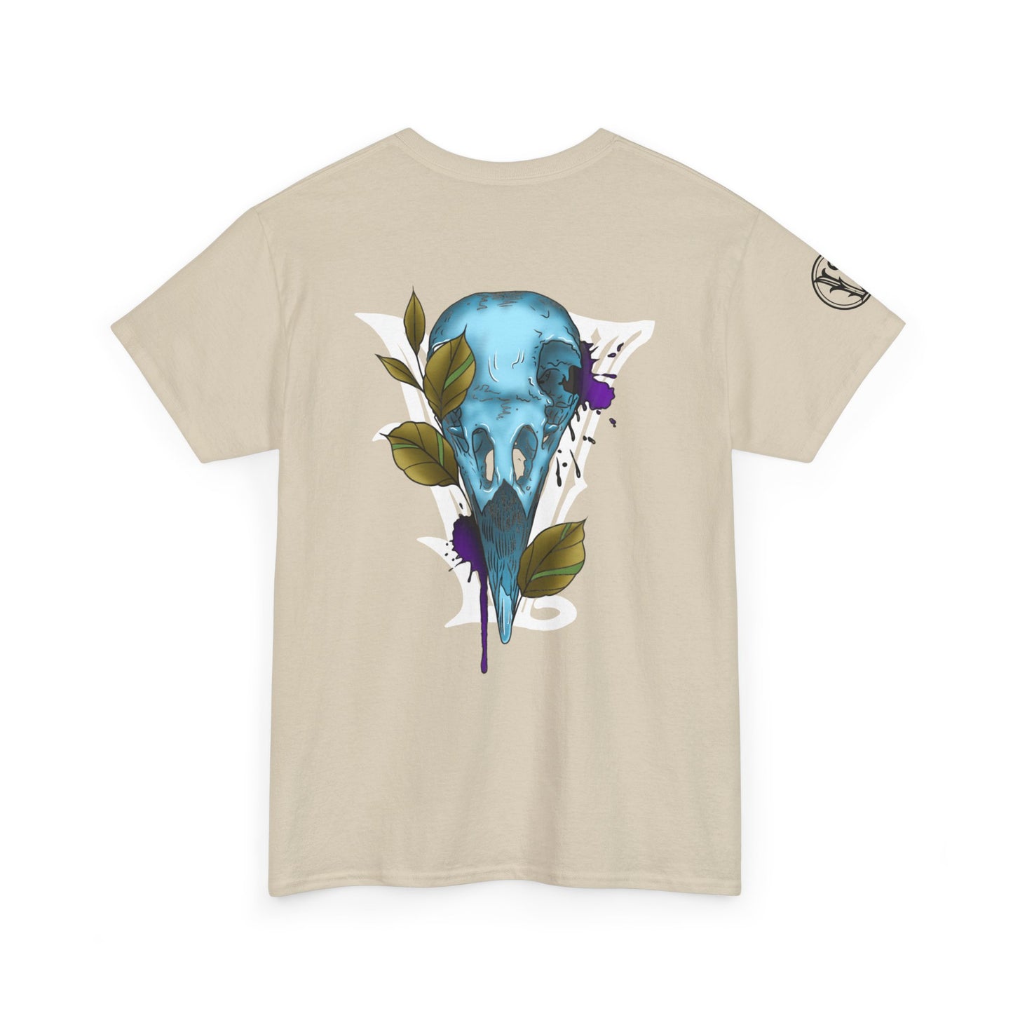 Bird Skull & Swallow Art Tee — Vibrant Blue Bird Illustration T-Shirt
