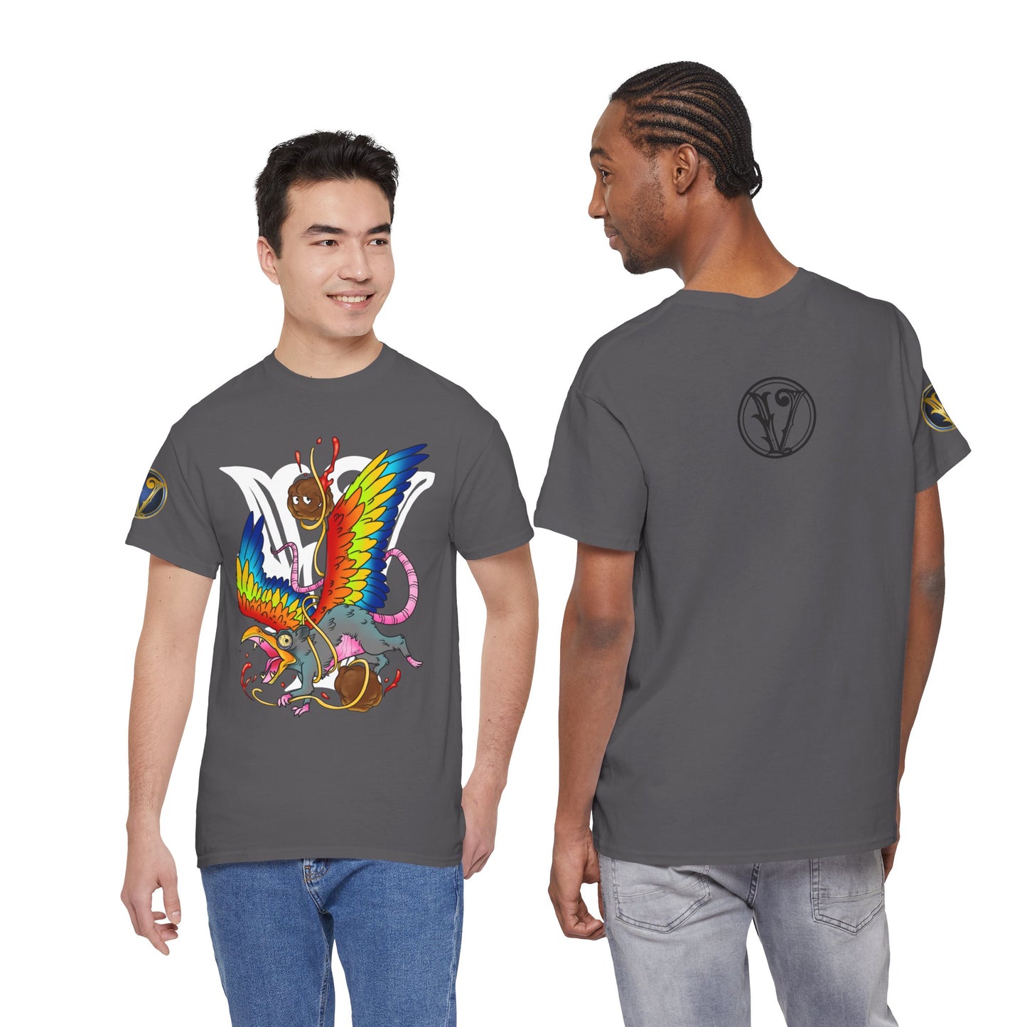 Graphic Tee — Colorful Mythical Bird & Rose Streetwear T-Shirt
