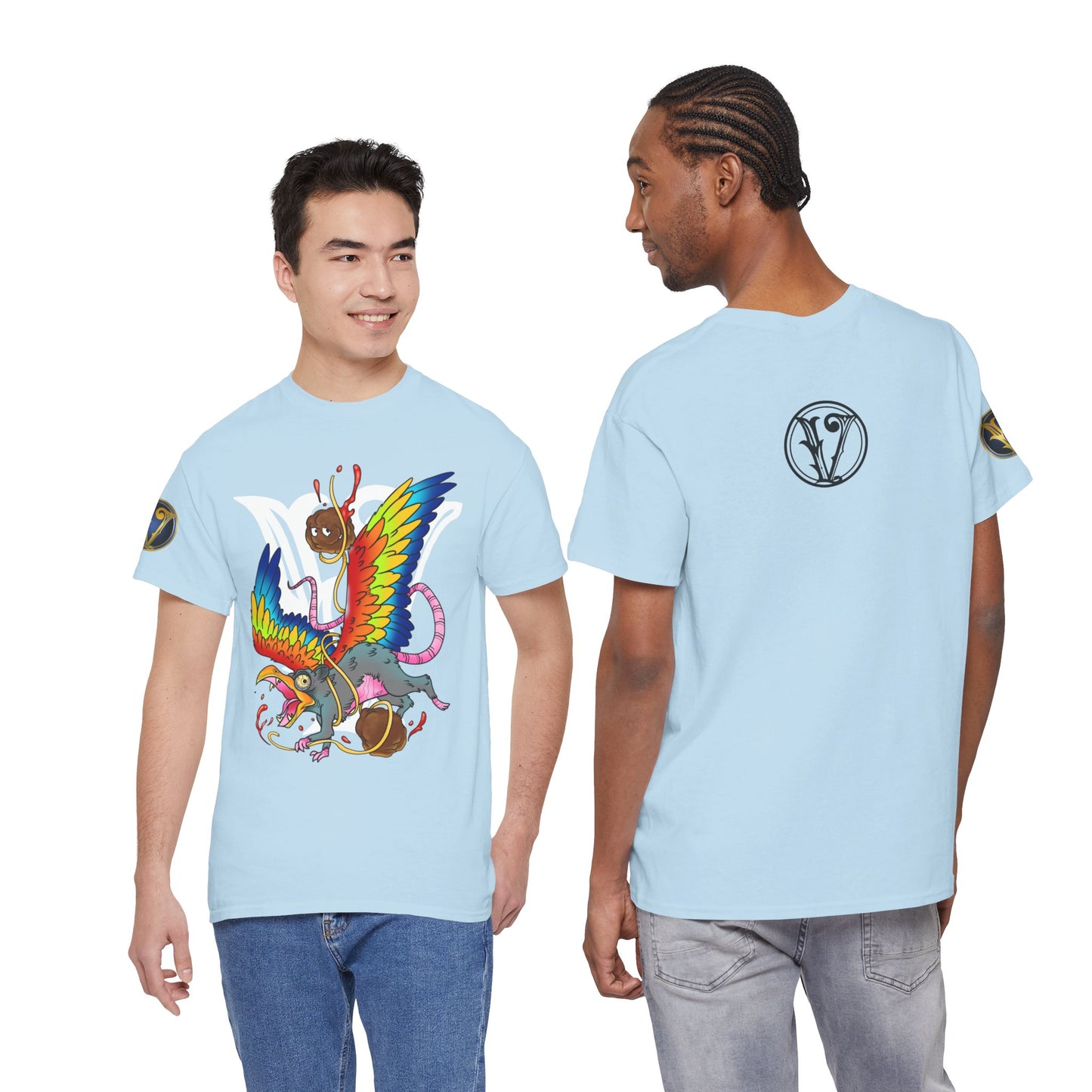 Graphic Tee — Colorful Mythical Bird & Rose Streetwear T-Shirt