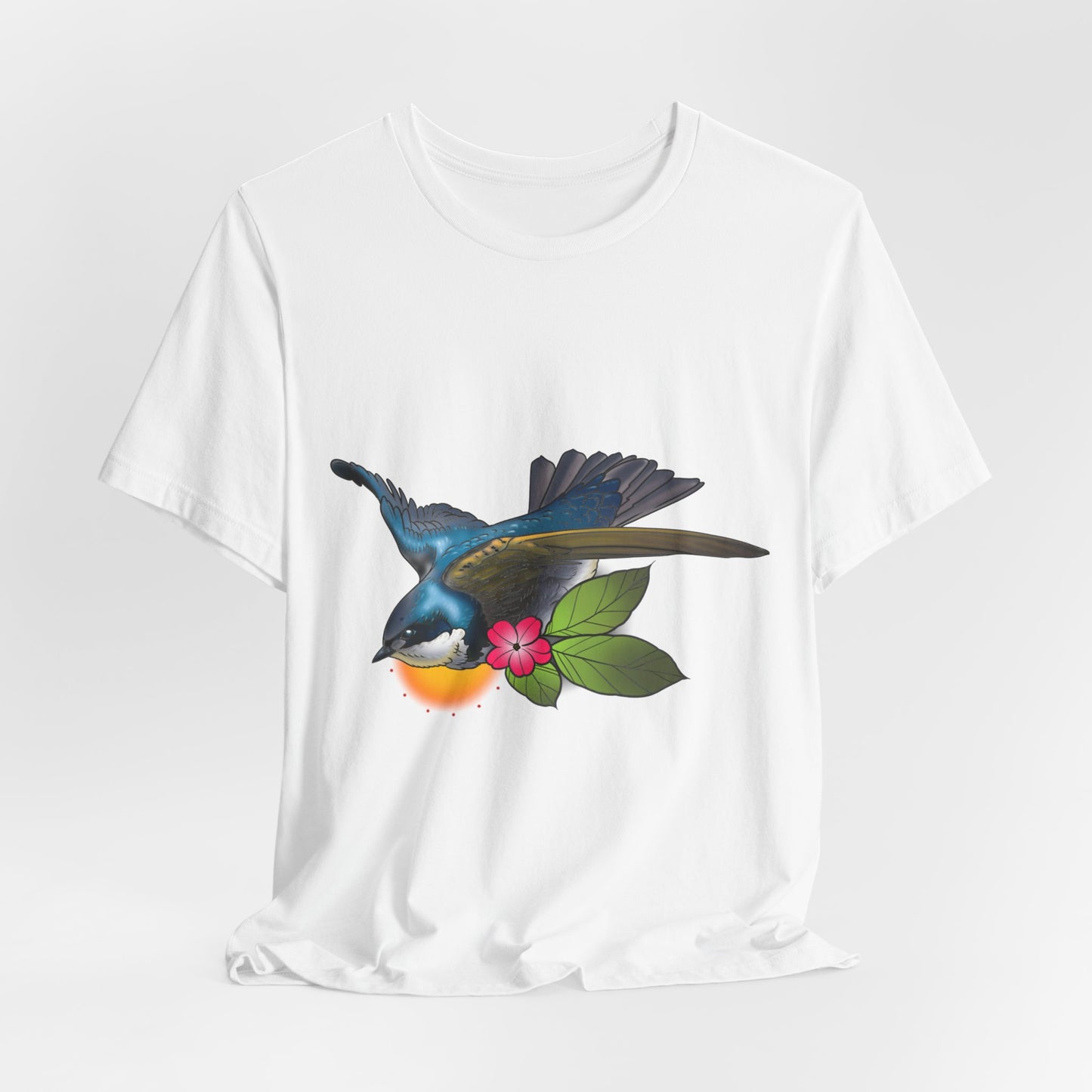 Swallow Bird Graphic Tee — Colorful Floral Bird Illustration T-Shirt