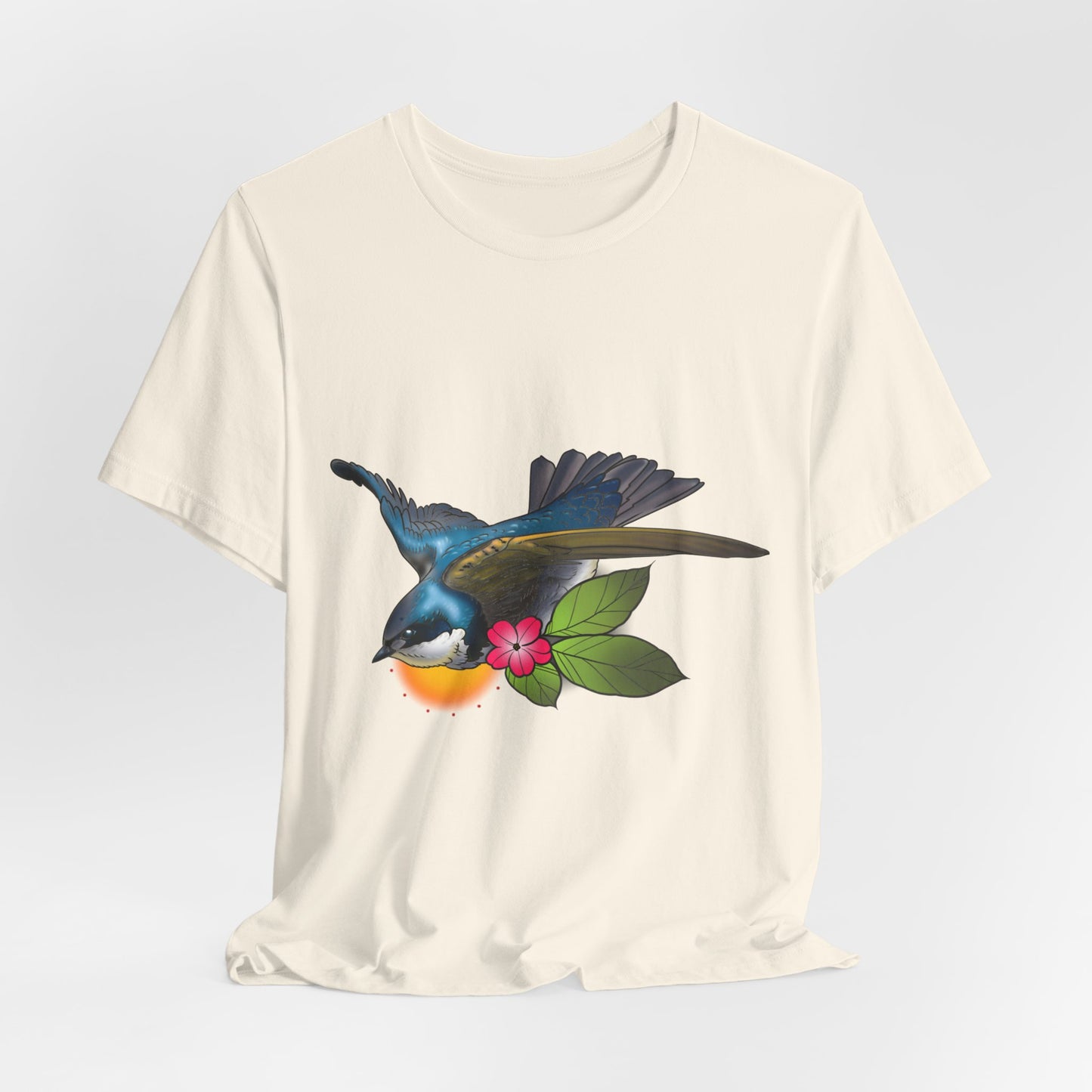 Swallow Bird Graphic Tee — Colorful Floral Bird Illustration T-Shirt