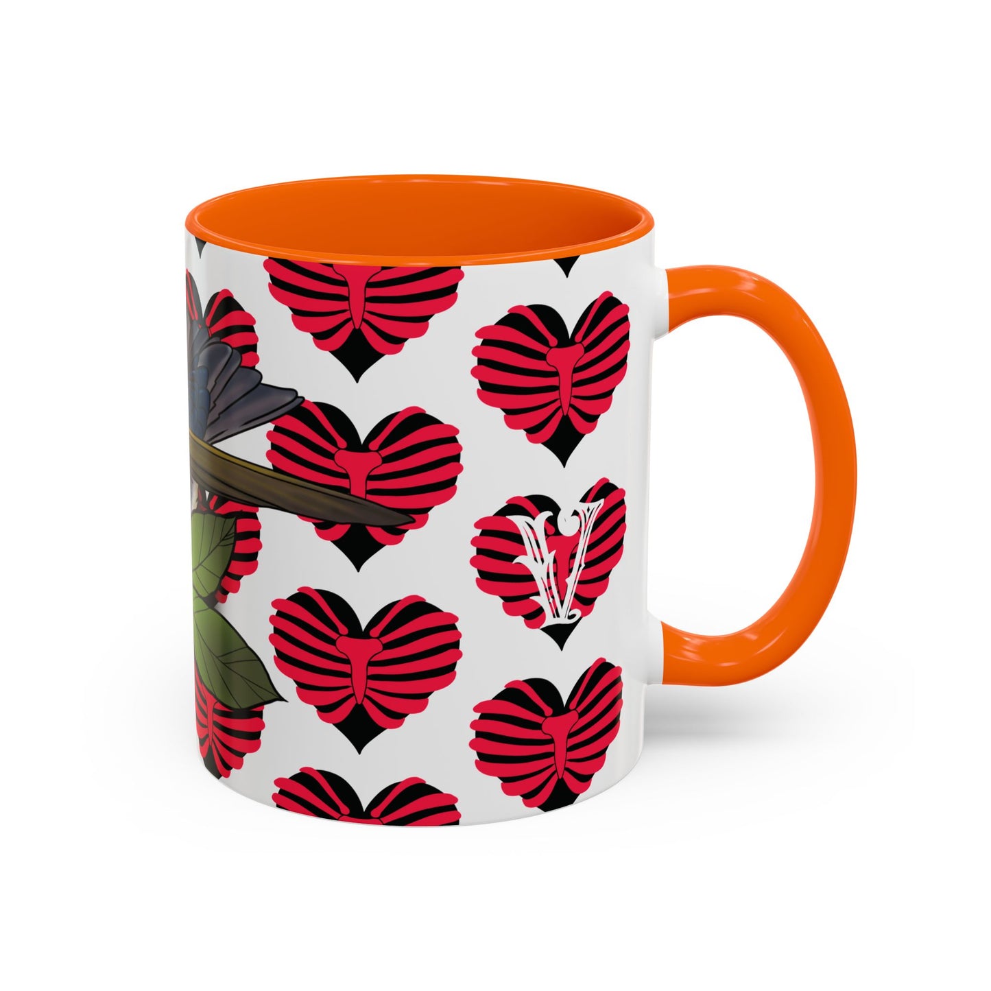 Bird & Hearts Accent Coffee Mug – Colorful Songbird Pattern (11/15oz)