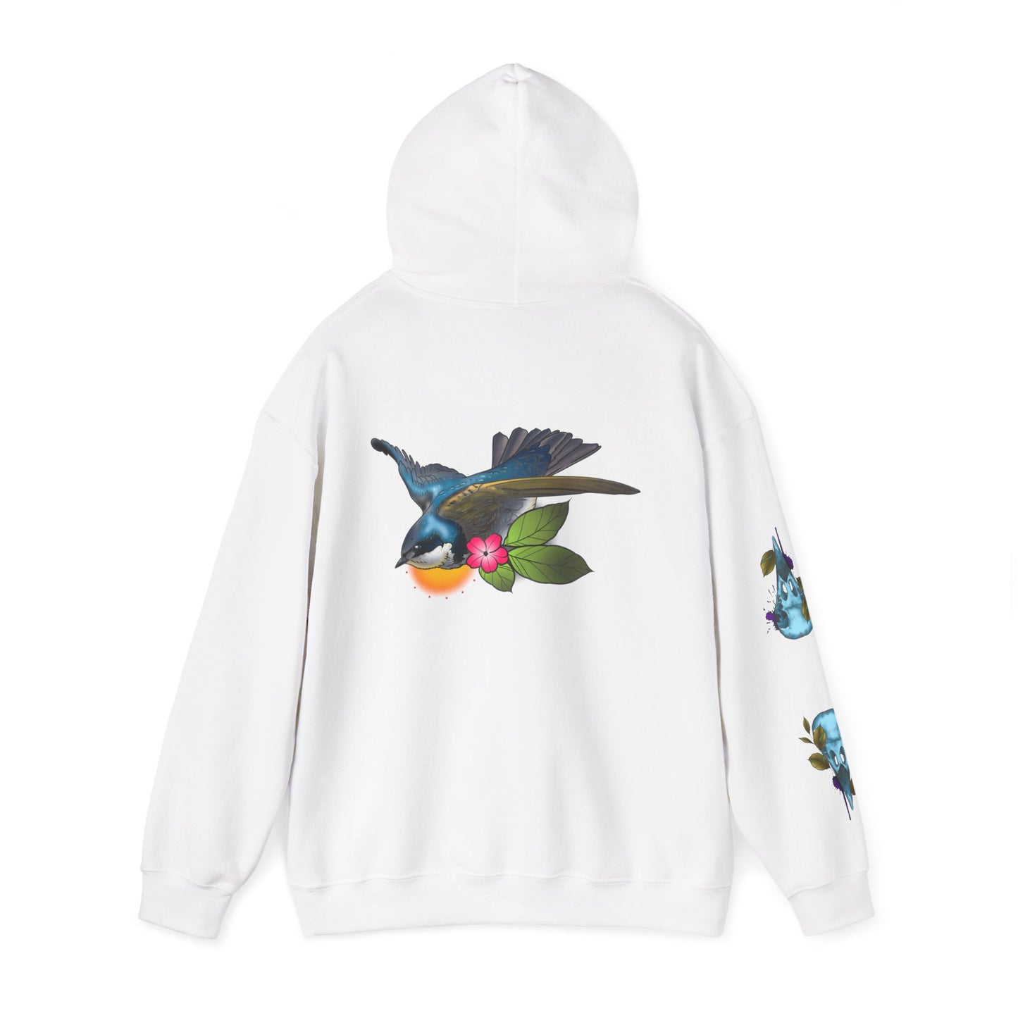 Swallow & Blossom Hoodie – Blue Bird Floral Graphic Sweatshirt