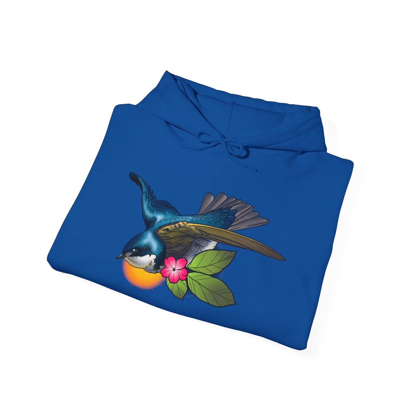Swallow & Blossom Hoodie – Blue Bird Floral Graphic Sweatshirt