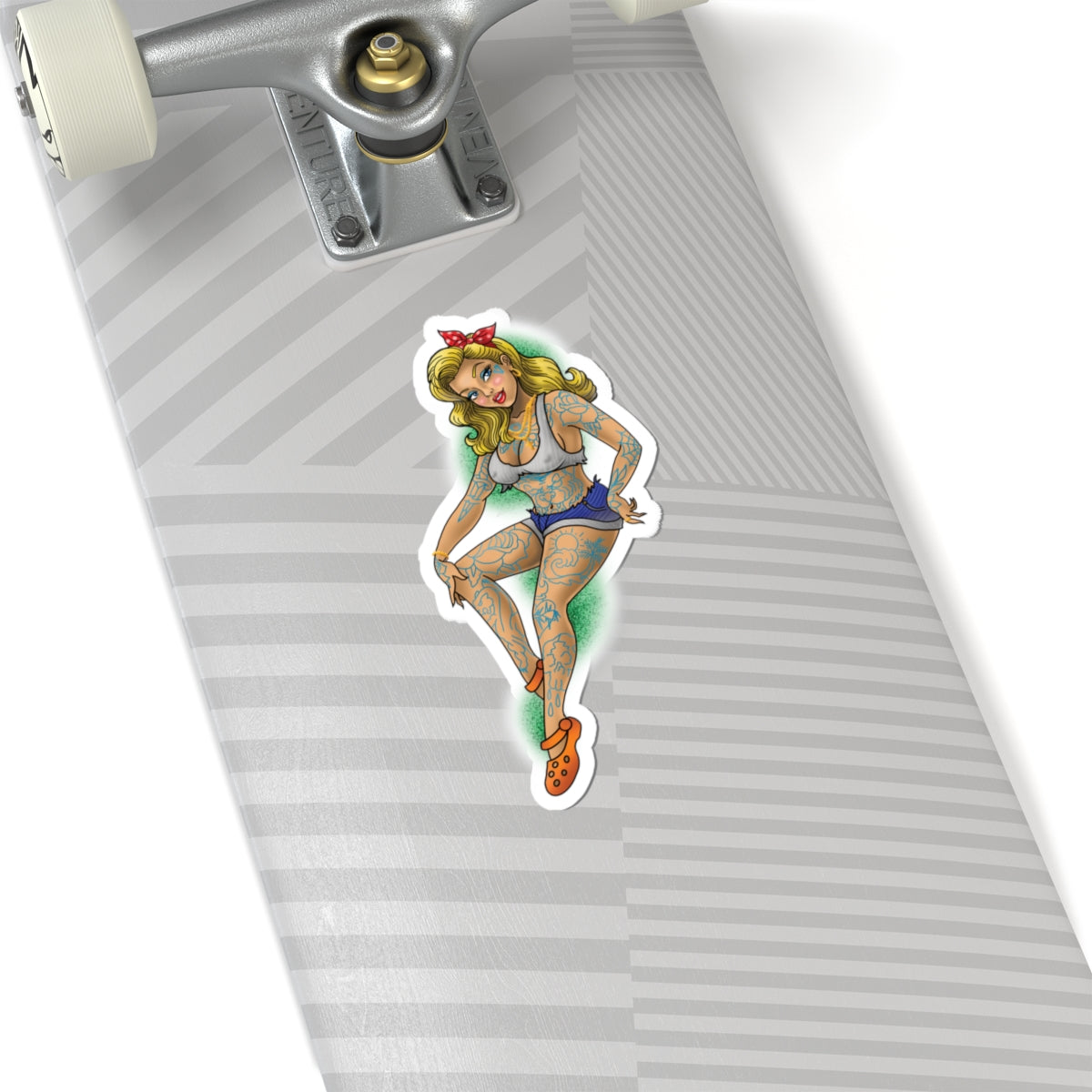 Tattooed Pin-Up Girl Kiss-Cut Sticker — Retro Punk Laptop Decal
