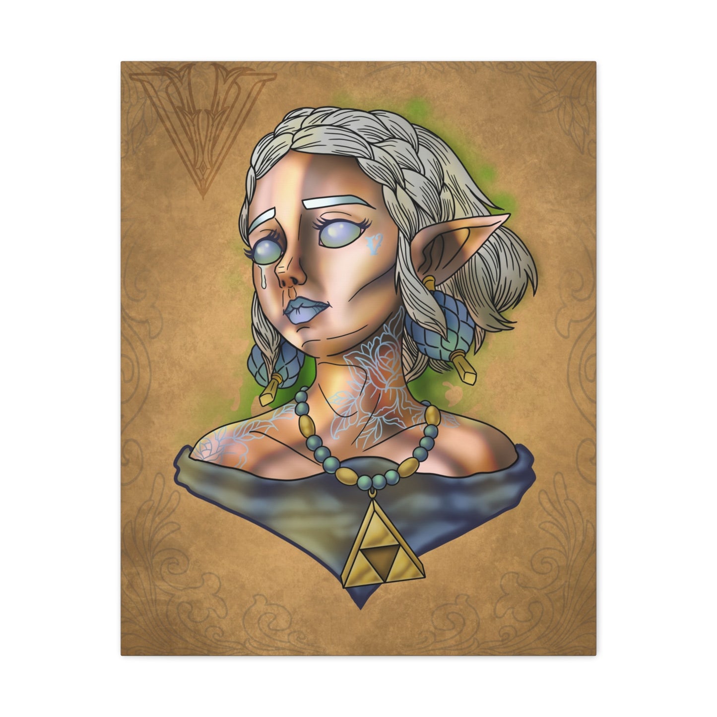 Fantasy Elf Portrait Canvas - Triangle force Necklace Matte Stretched Art