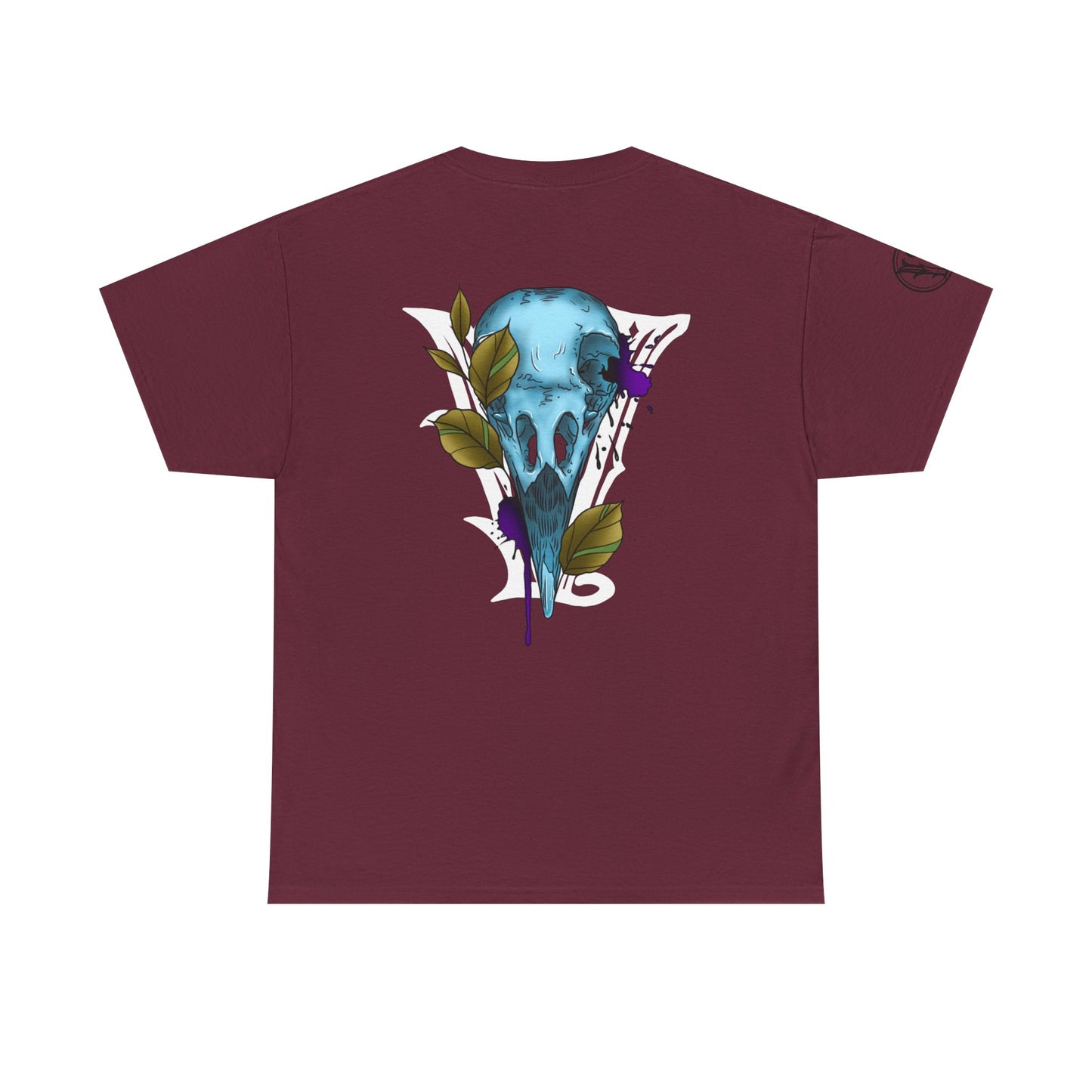 Bird Skull & Swallow Art Tee — Vibrant Blue Bird Illustration T-Shirt