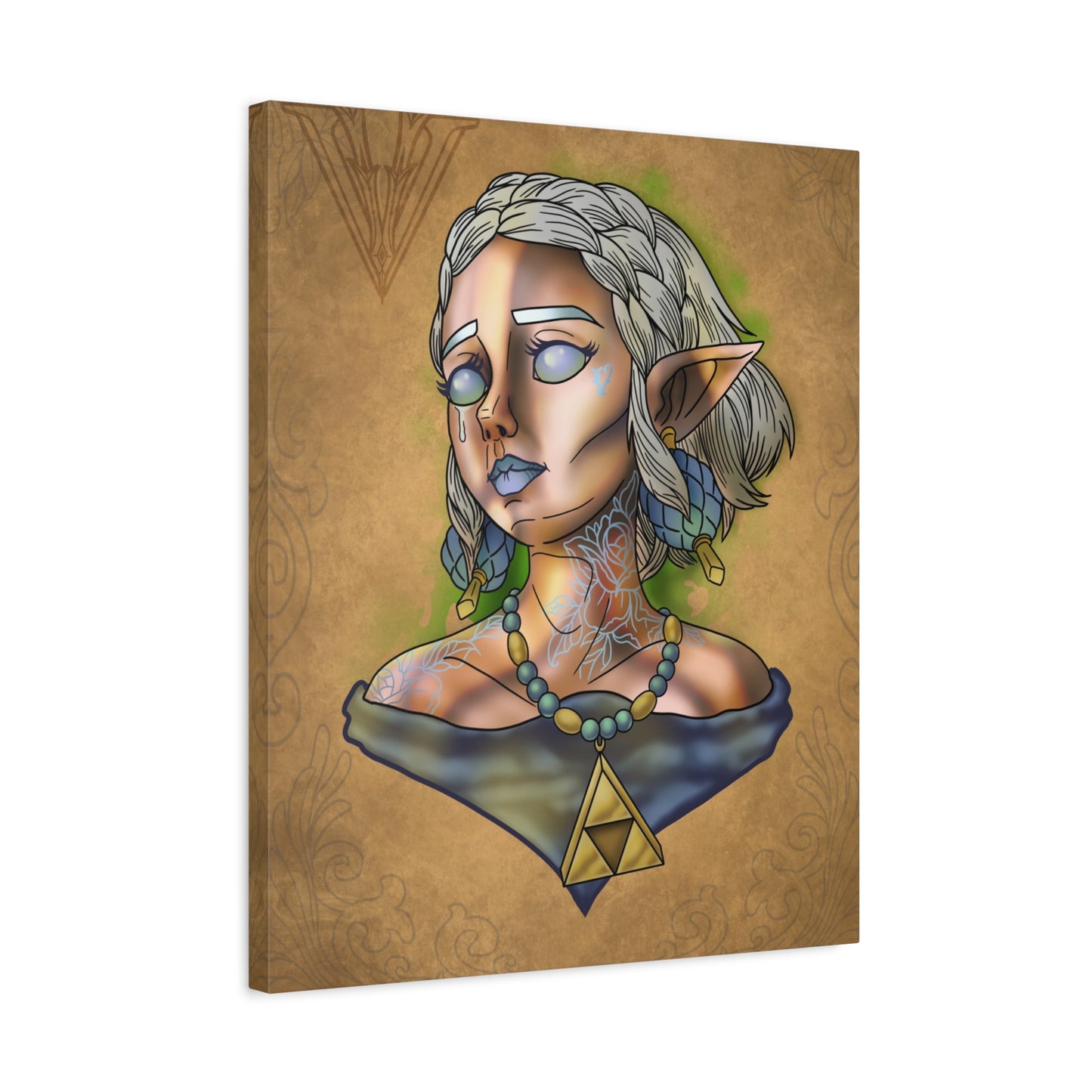 Fantasy Elf Portrait Canvas - Triangle force Necklace Matte Stretched Art