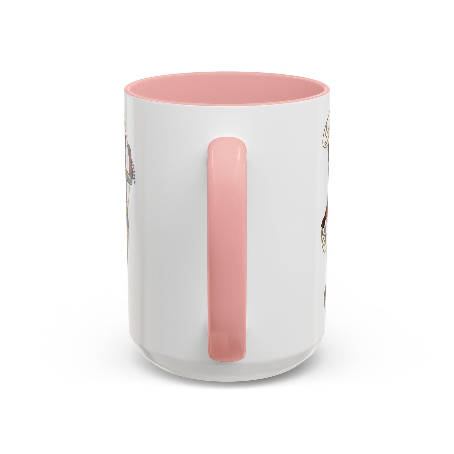 Accent Coffee Mug — Vintage Gold 'V' Monogram & Pin-Up Cowgirl Illustration (11oz/15oz)