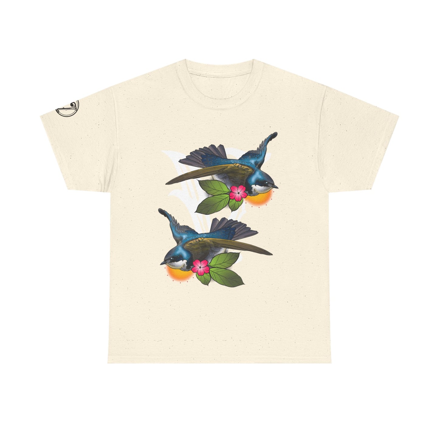 Bird Skull & Swallow Art Tee — Vibrant Blue Bird Illustration T-Shirt