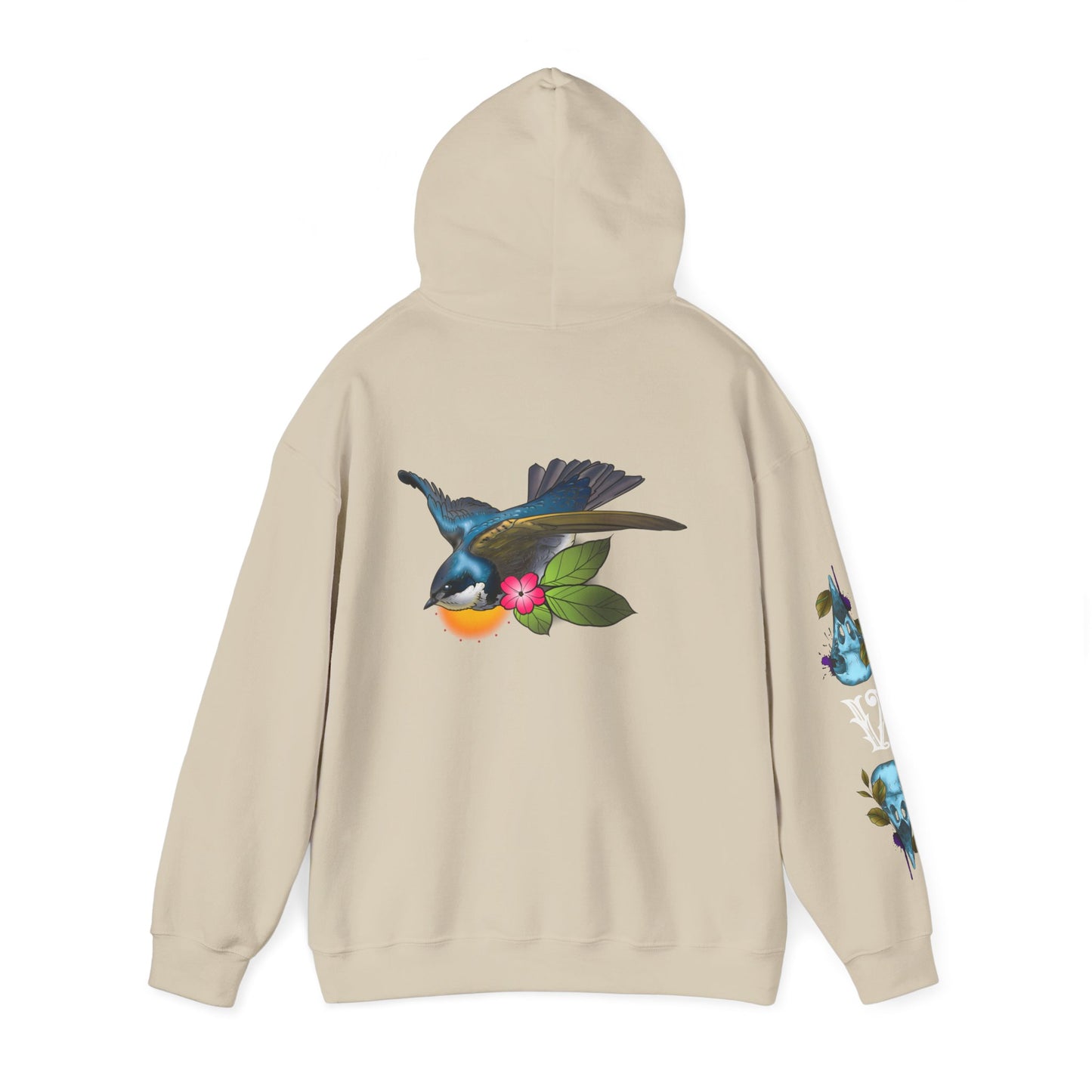 Swallow & Blossom Hoodie – Blue Bird Floral Graphic Sweatshirt