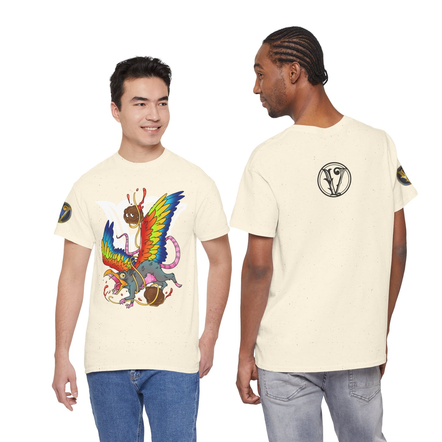 Graphic Tee — Colorful Mythical Bird & Rose Streetwear T-Shirt
