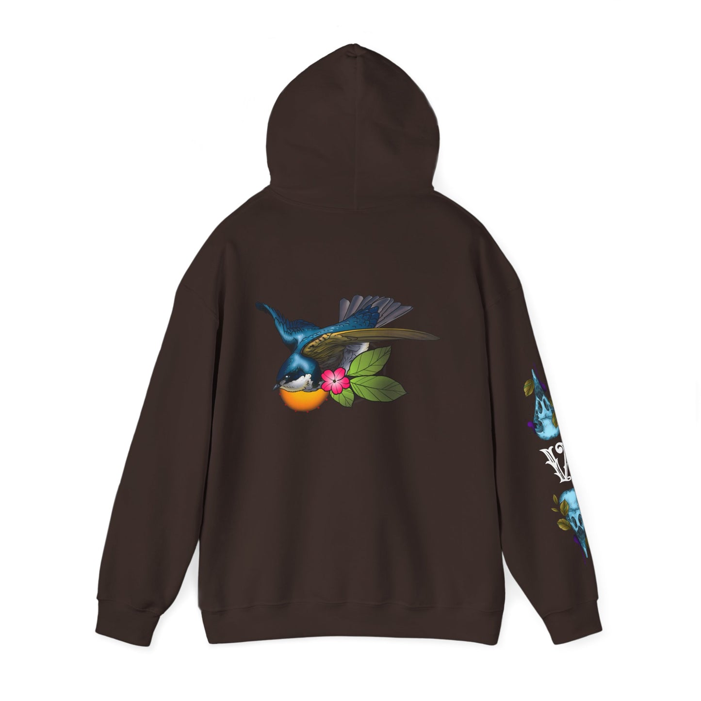 Swallow & Blossom Hoodie – Blue Bird Floral Graphic Sweatshirt