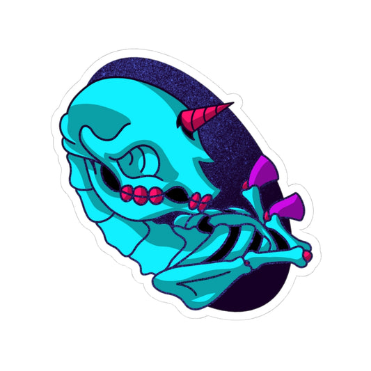 Neon Unicorn Skull Sticker — Retro Vaporwave Kiss-Cut Decal