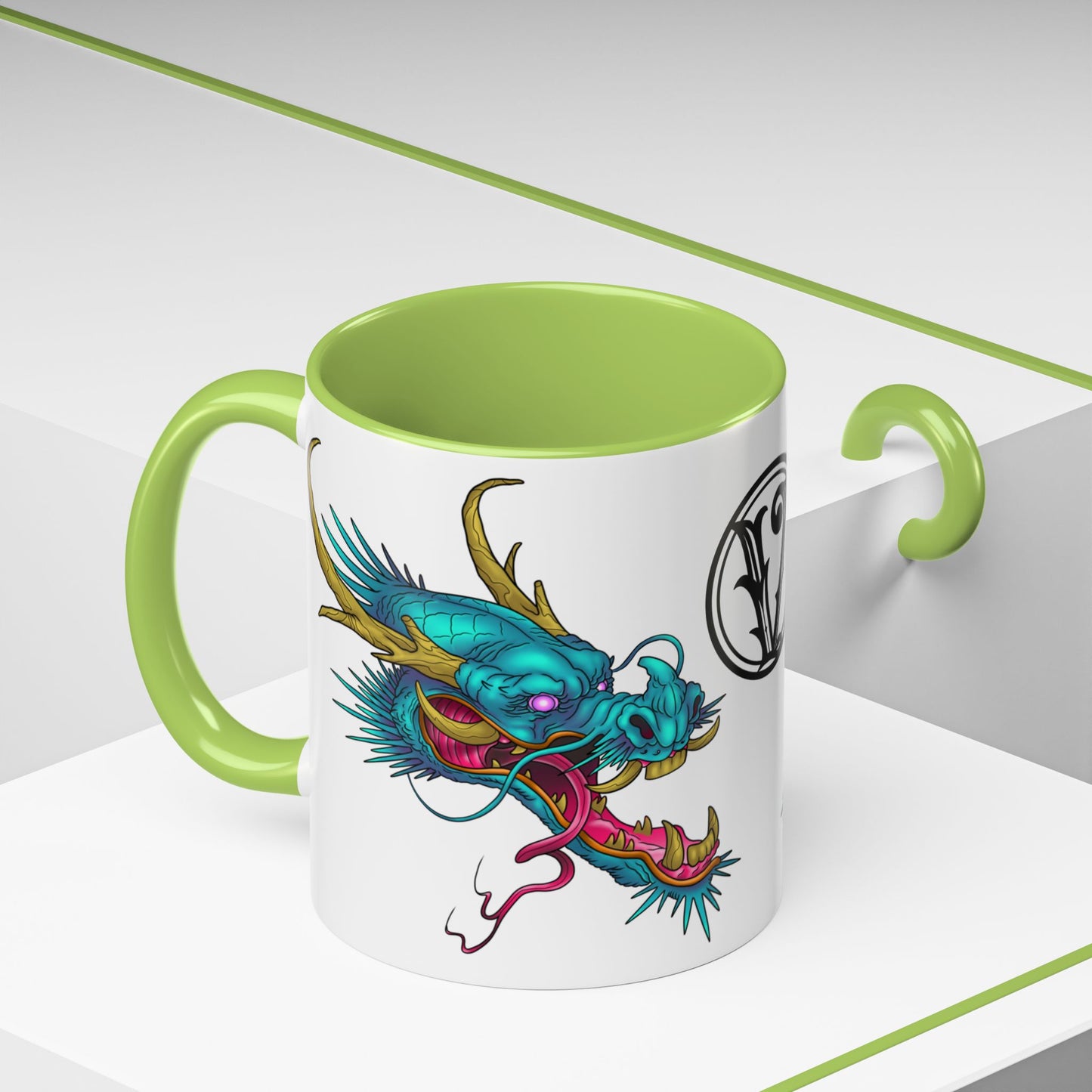 Dragon Crest Accent Coffee Mug — Vibrant Mythical Tea & Coffee Cup