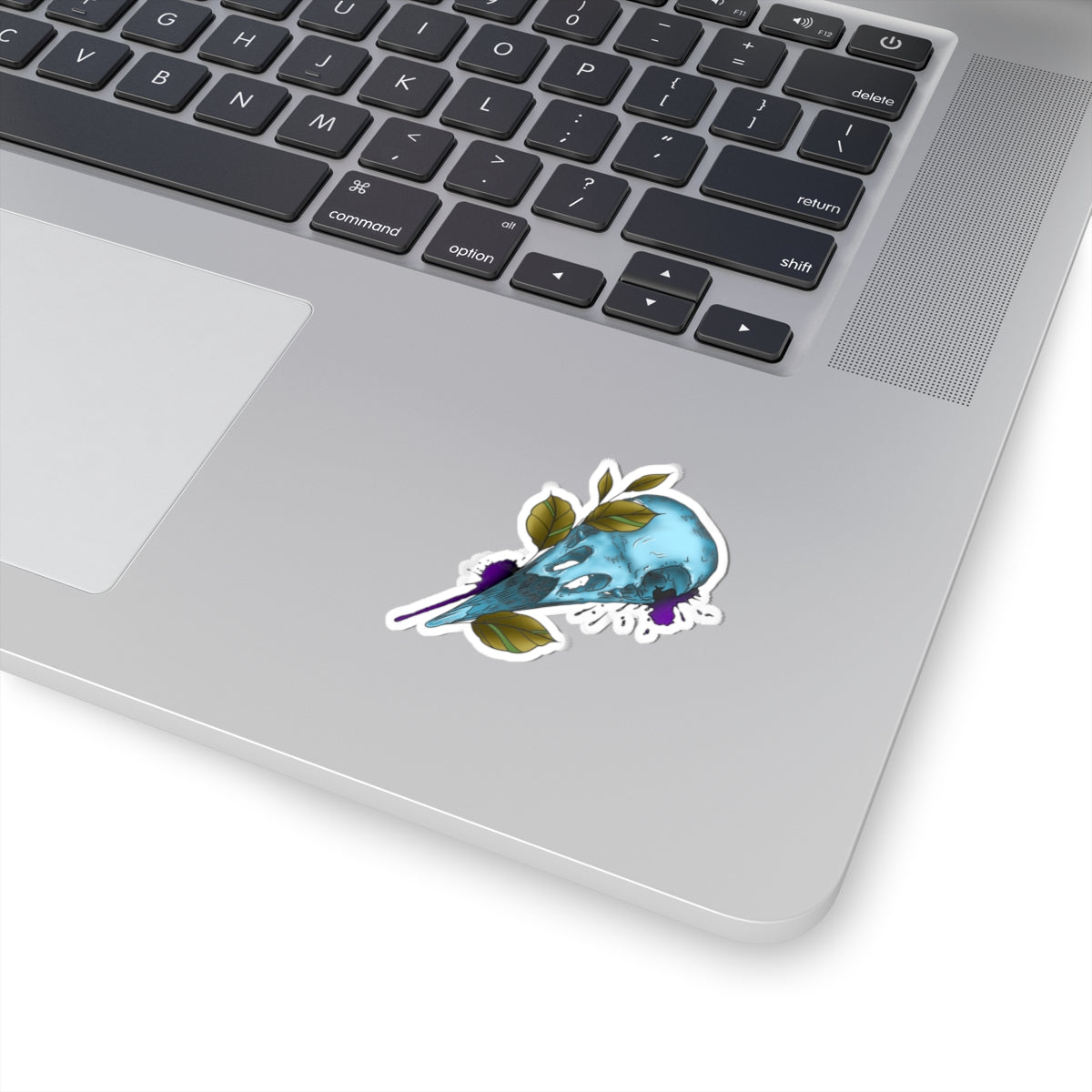Blue Bird Skull Sticker — Gothic Nature Kiss-Cut Decal