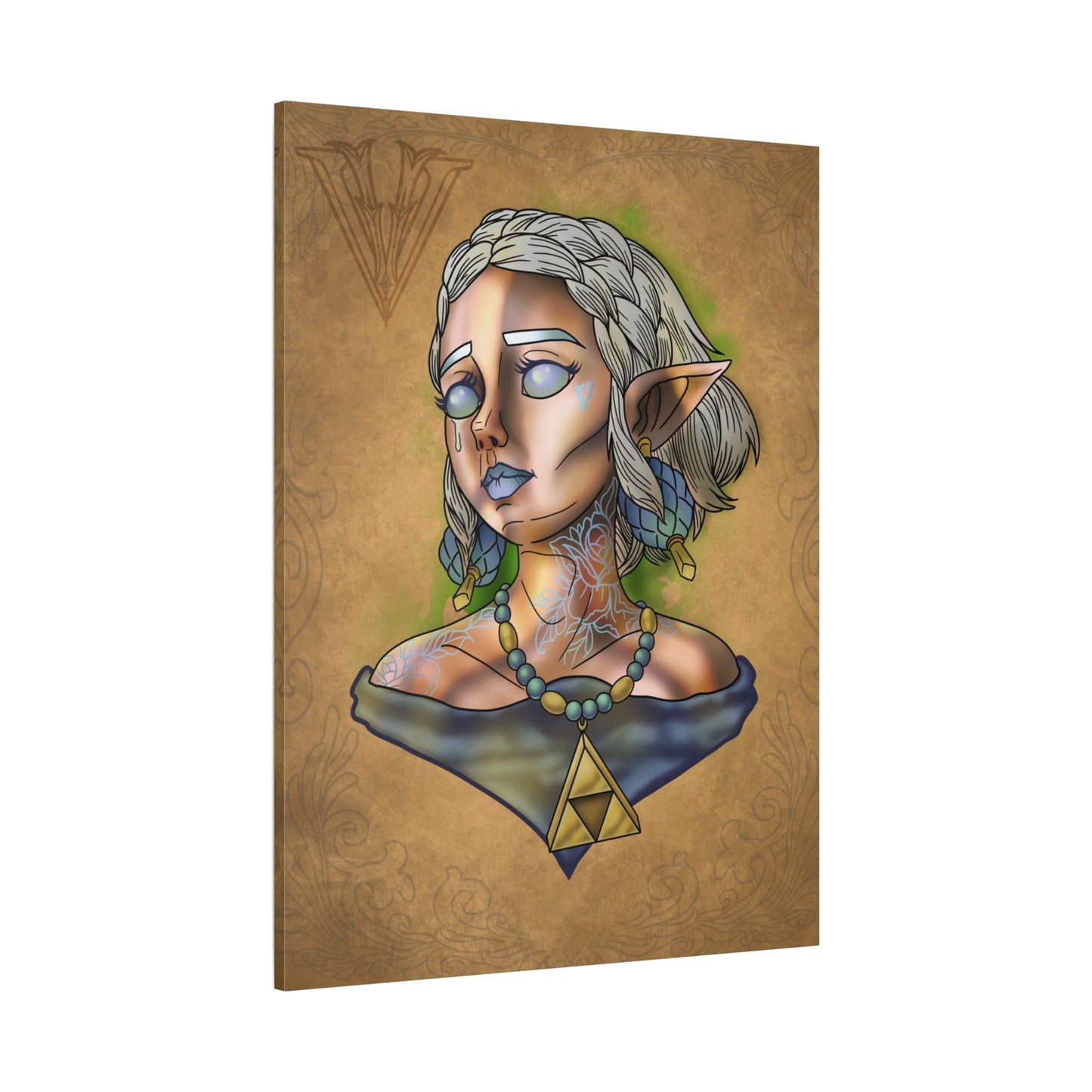 Fantasy Elf Portrait Canvas - Triangle force Necklace Matte Stretched Art