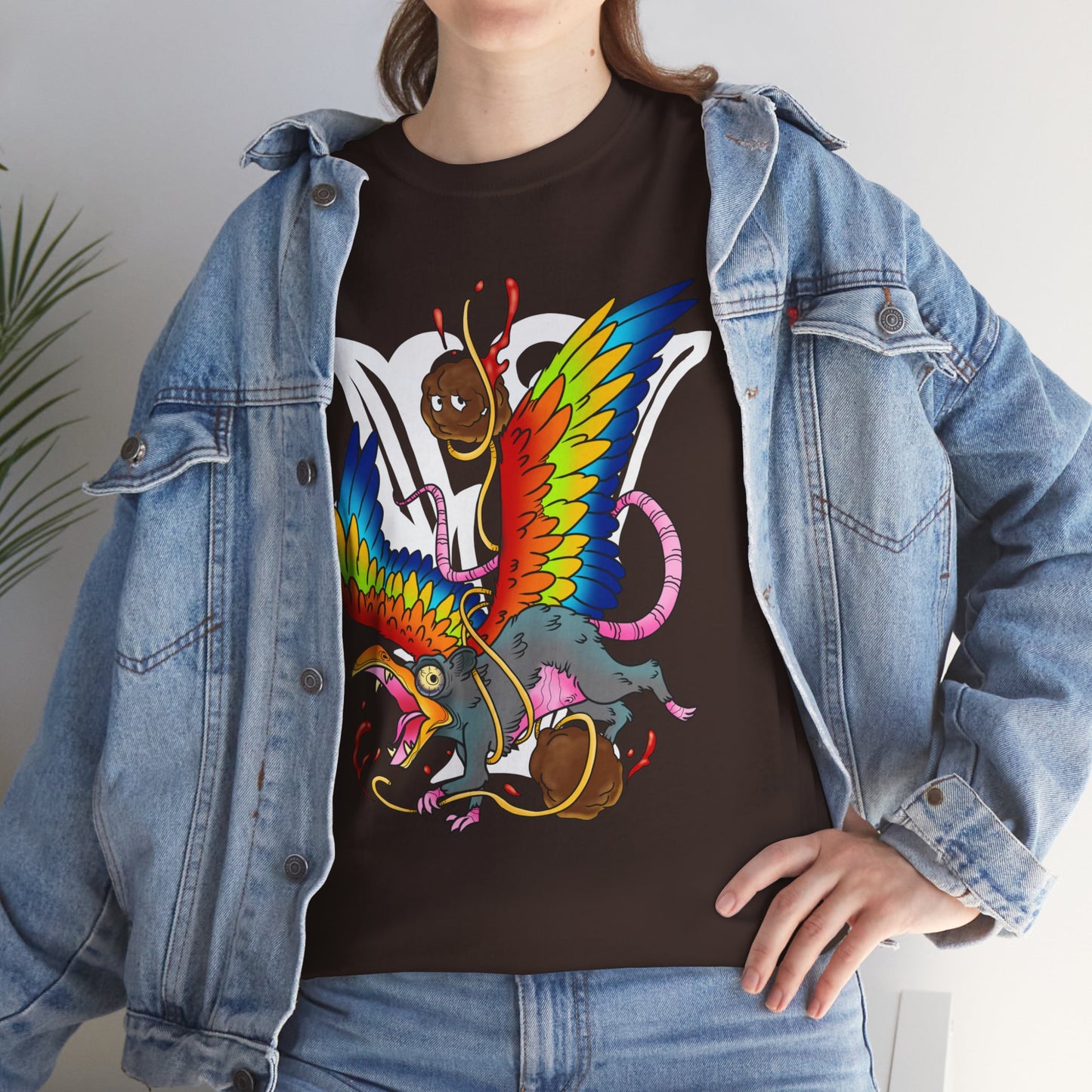 Graphic Tee — Colorful Mythical Bird & Rose Streetwear T-Shirt