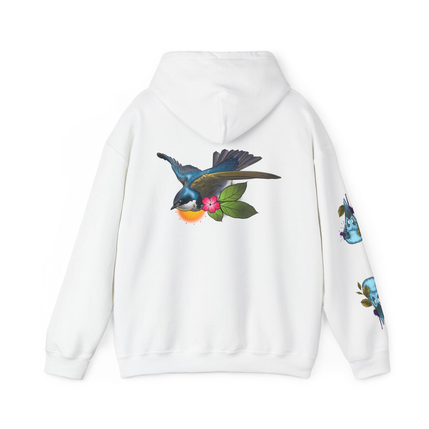 Swallow & Blossom Hoodie – Blue Bird Floral Graphic Sweatshirt