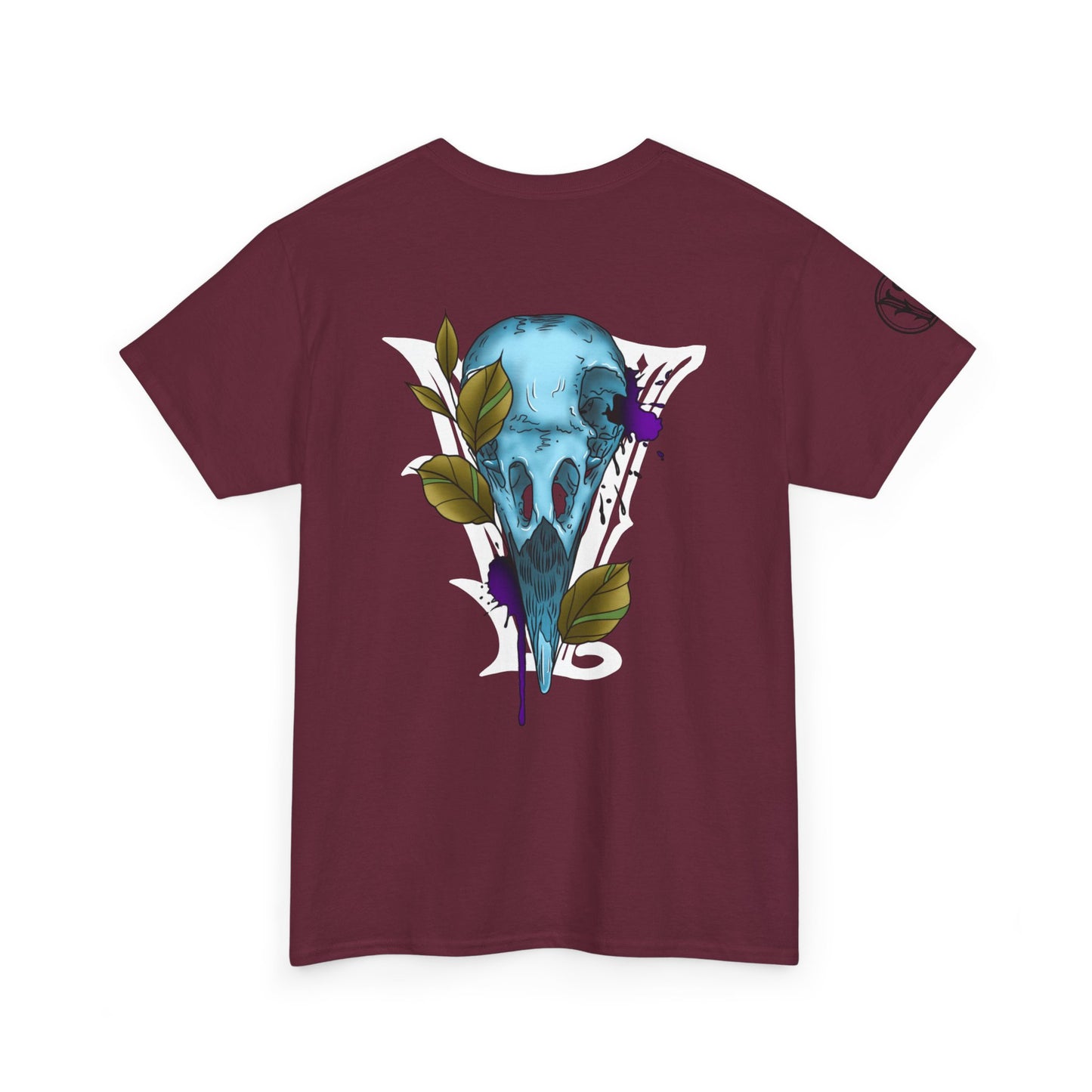 Bird Skull & Swallow Art Tee — Vibrant Blue Bird Illustration T-Shirt