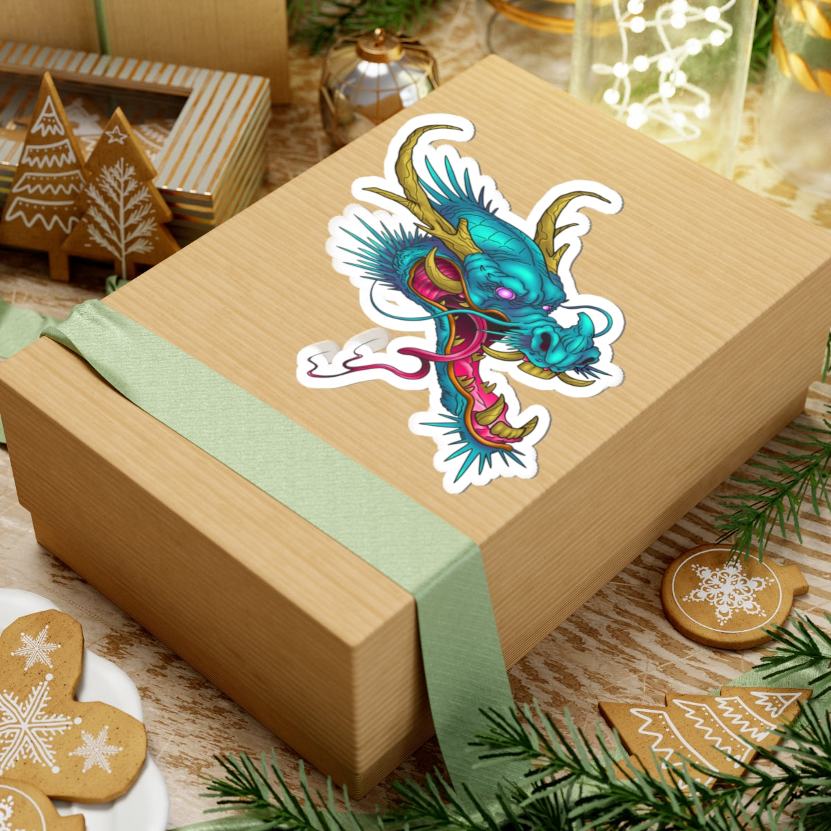 Blue Neon Dragon Head Kiss-Cut Sticker — Vibrant Mythical Laptop Decal