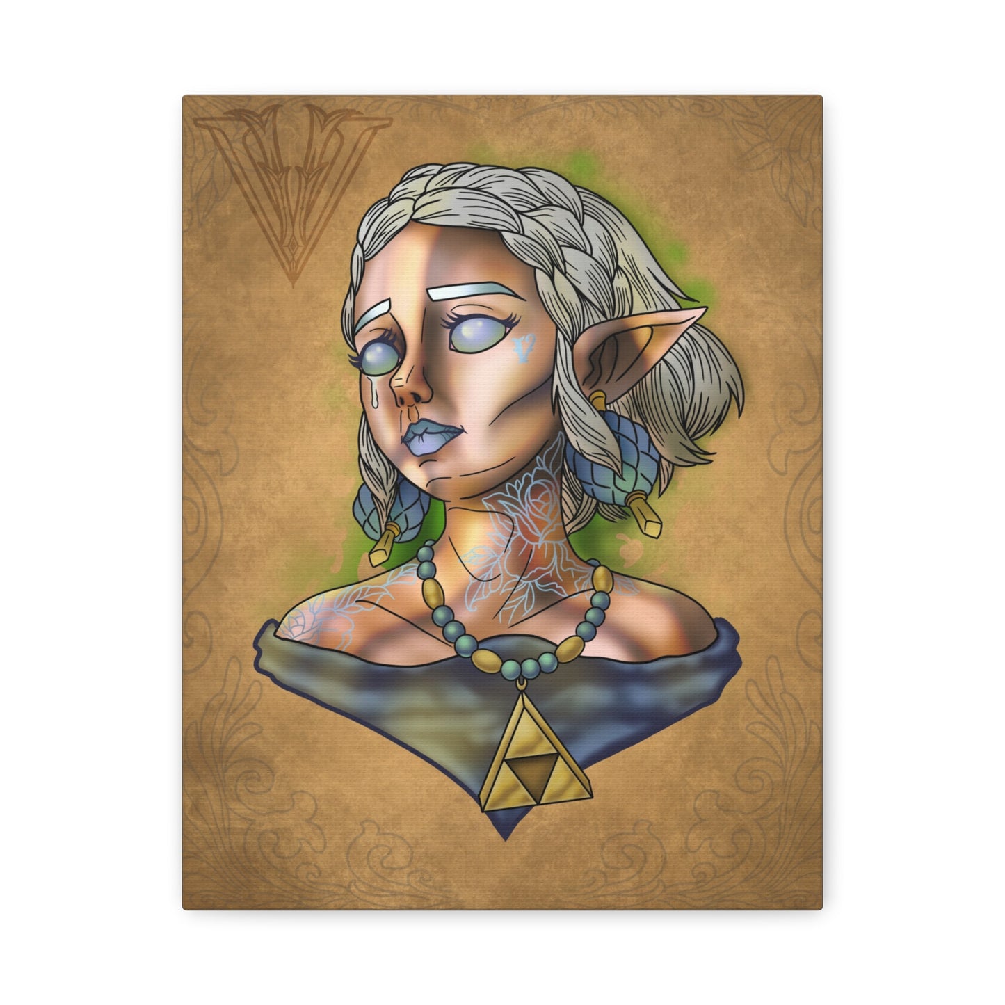 Fantasy Elf Portrait Canvas - Triangle force Necklace Matte Stretched Art