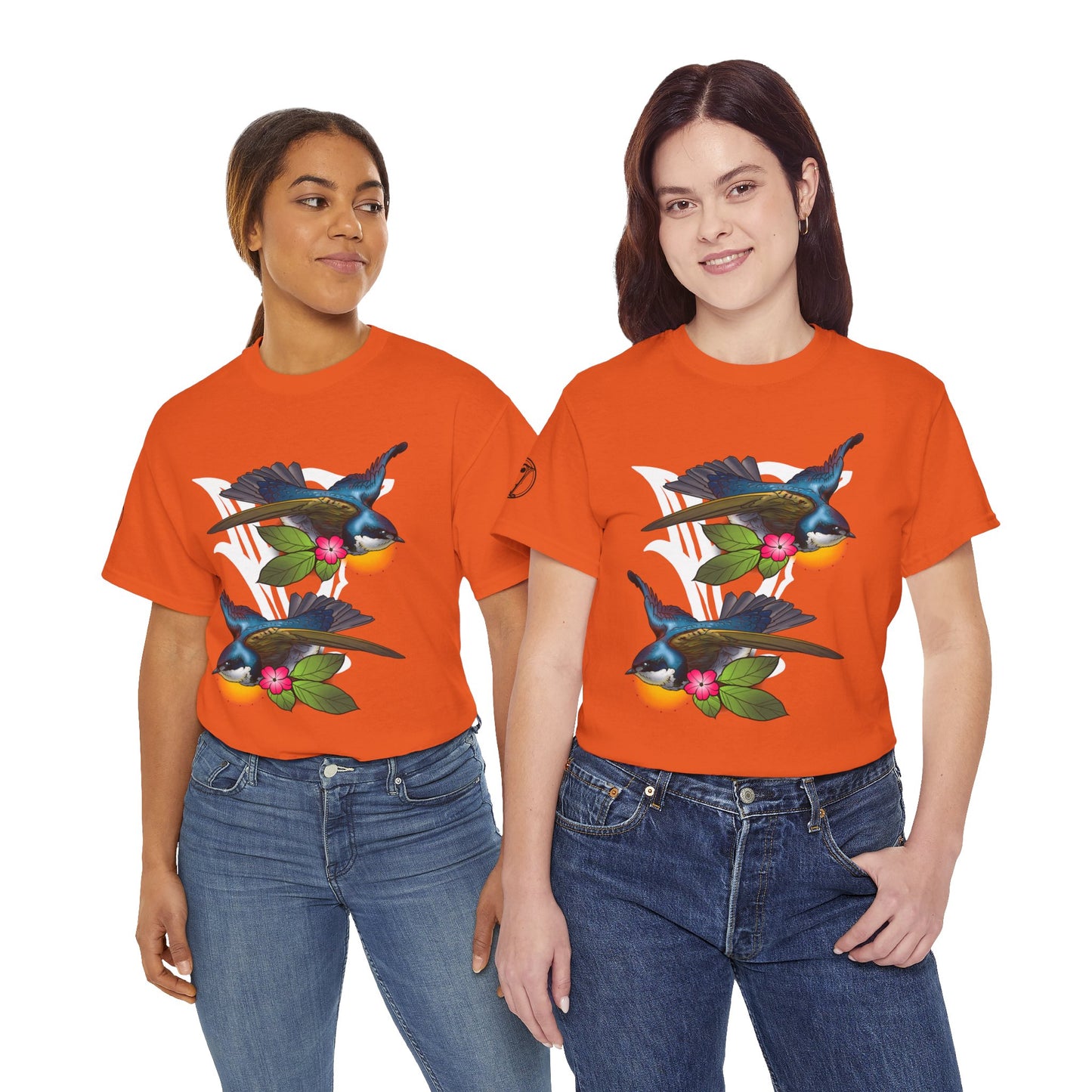 Bird Skull & Swallow Art Tee — Vibrant Blue Bird Illustration T-Shirt