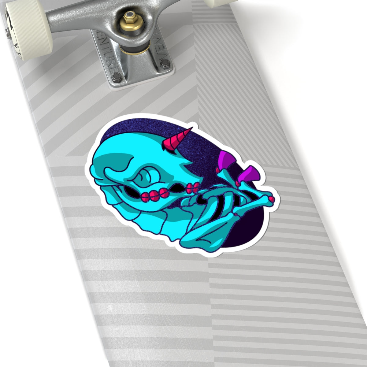 Neon Unicorn Skull Sticker — Retro Vaporwave Kiss-Cut Decal