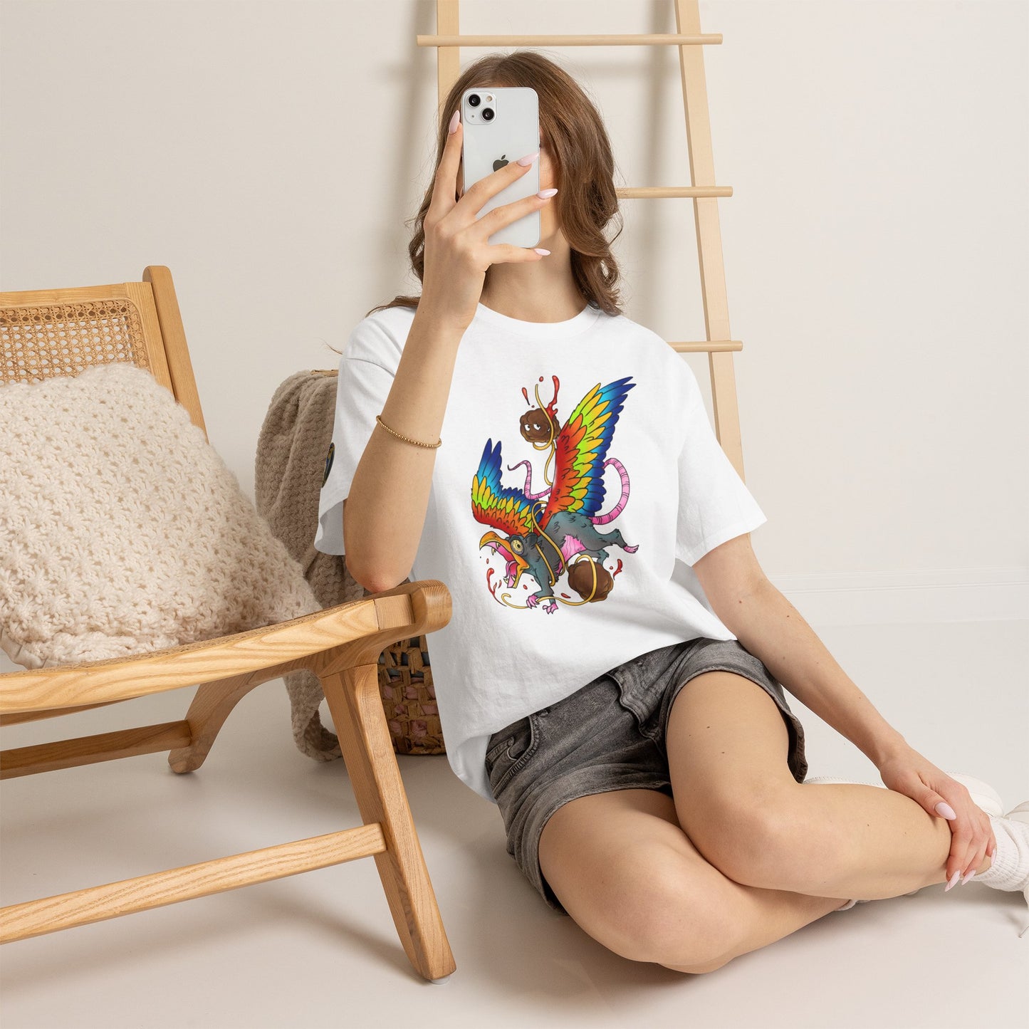 Graphic Tee — Colorful Mythical Bird & Rose Streetwear T-Shirt