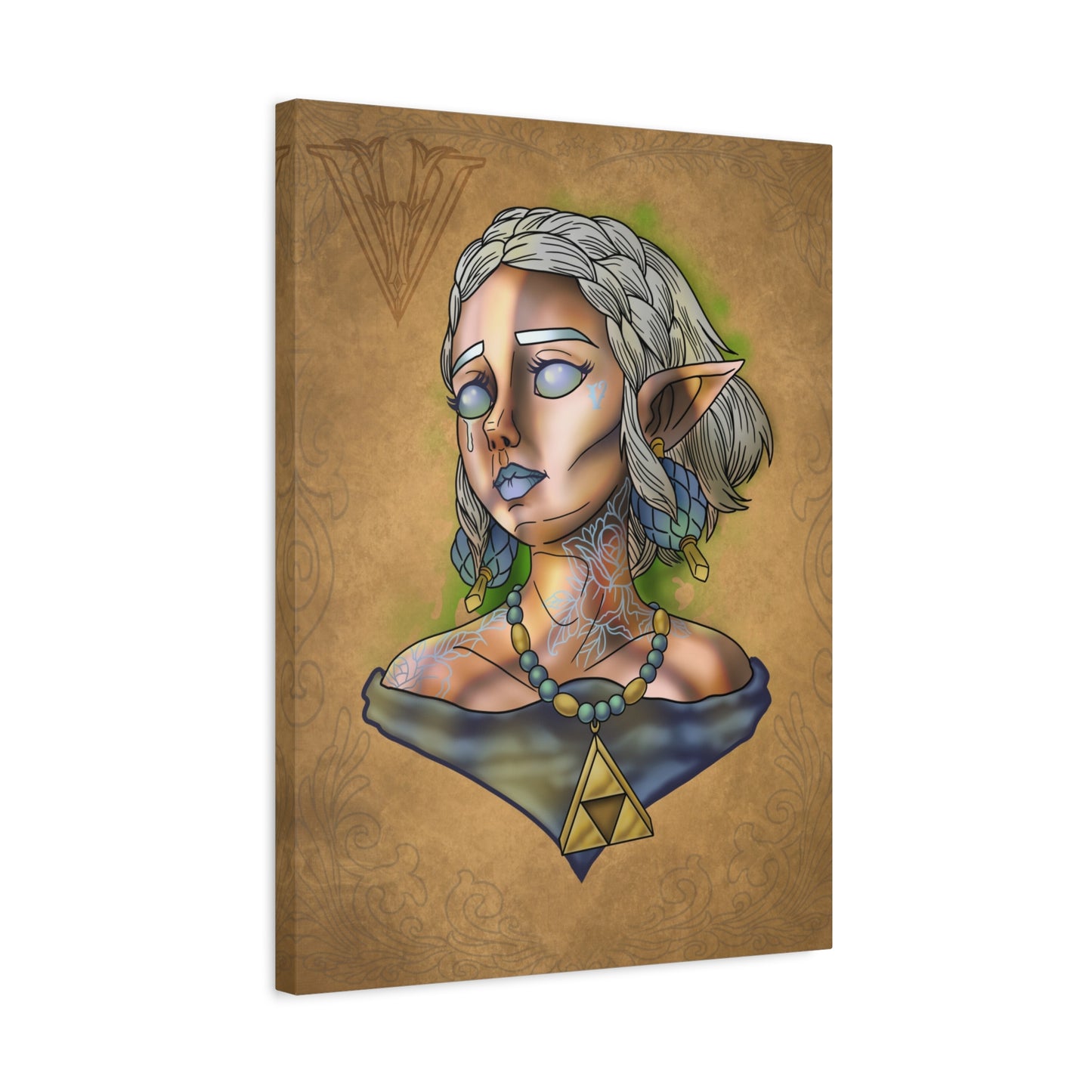 Fantasy Elf Portrait Canvas - Triangle force Necklace Matte Stretched Art