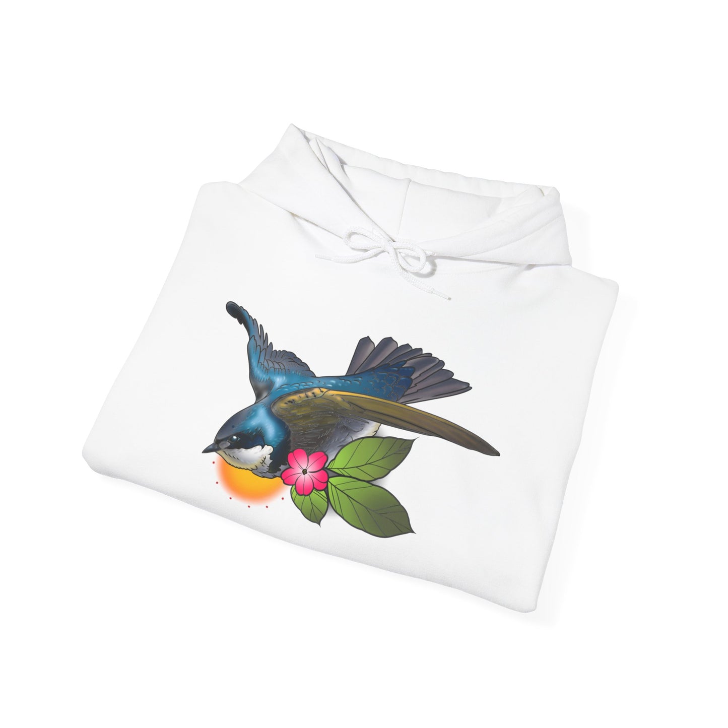 Swallow & Blossom Hoodie – Blue Bird Floral Graphic Sweatshirt